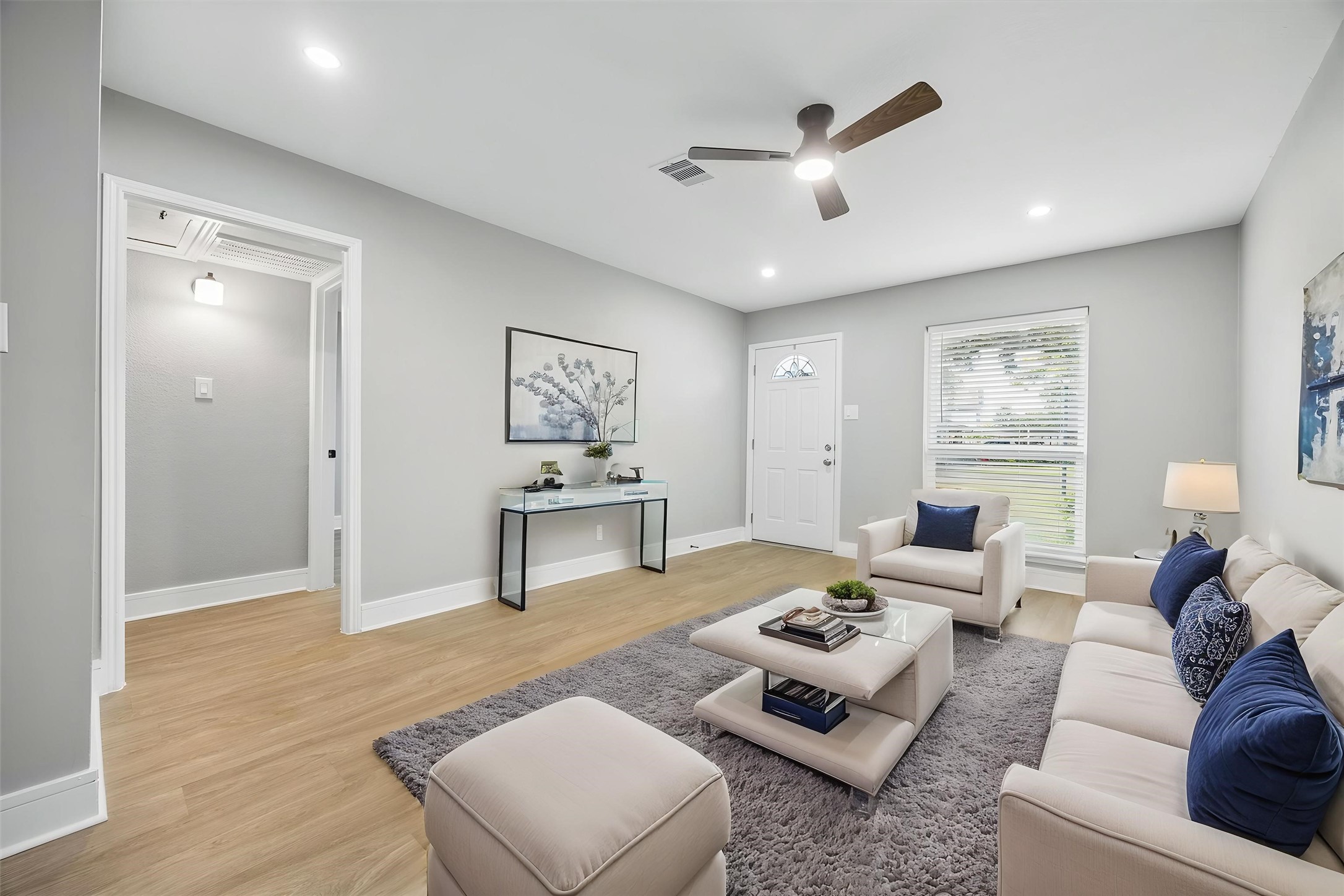 Virtually staged for furniture placement ideas.
