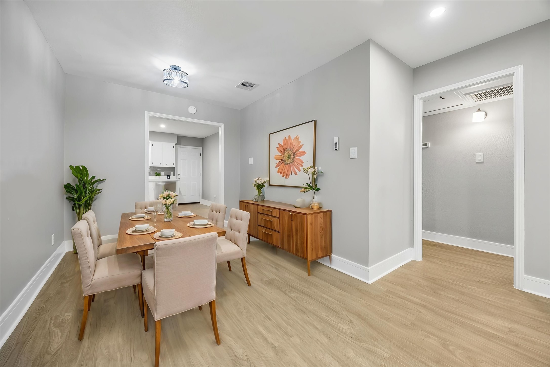 Virtually staged for furniture placement ideas.
