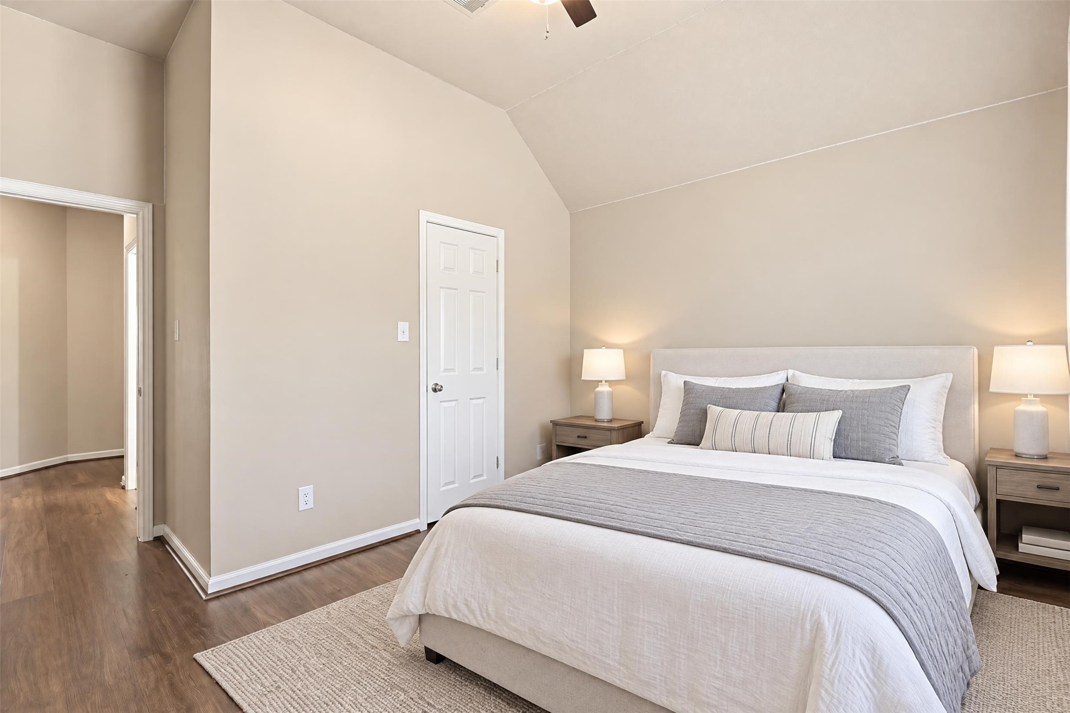 Virtually staged. Plenty of space for a full bedroom setup, with natural light throughout the day.
