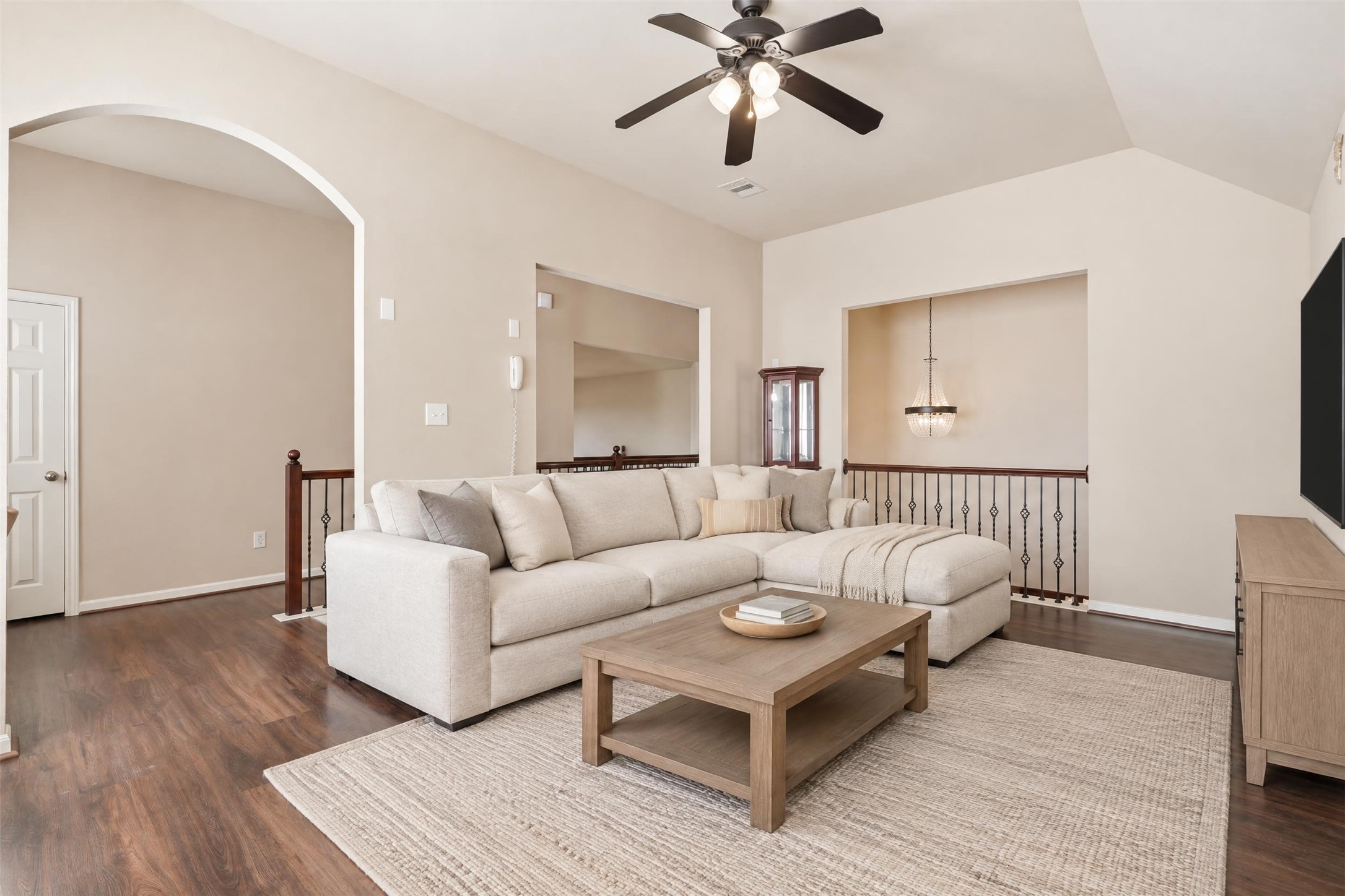 Virtually staged. Built-in shelving and room to spread out make the game room a flexible space that can grow with your needs.