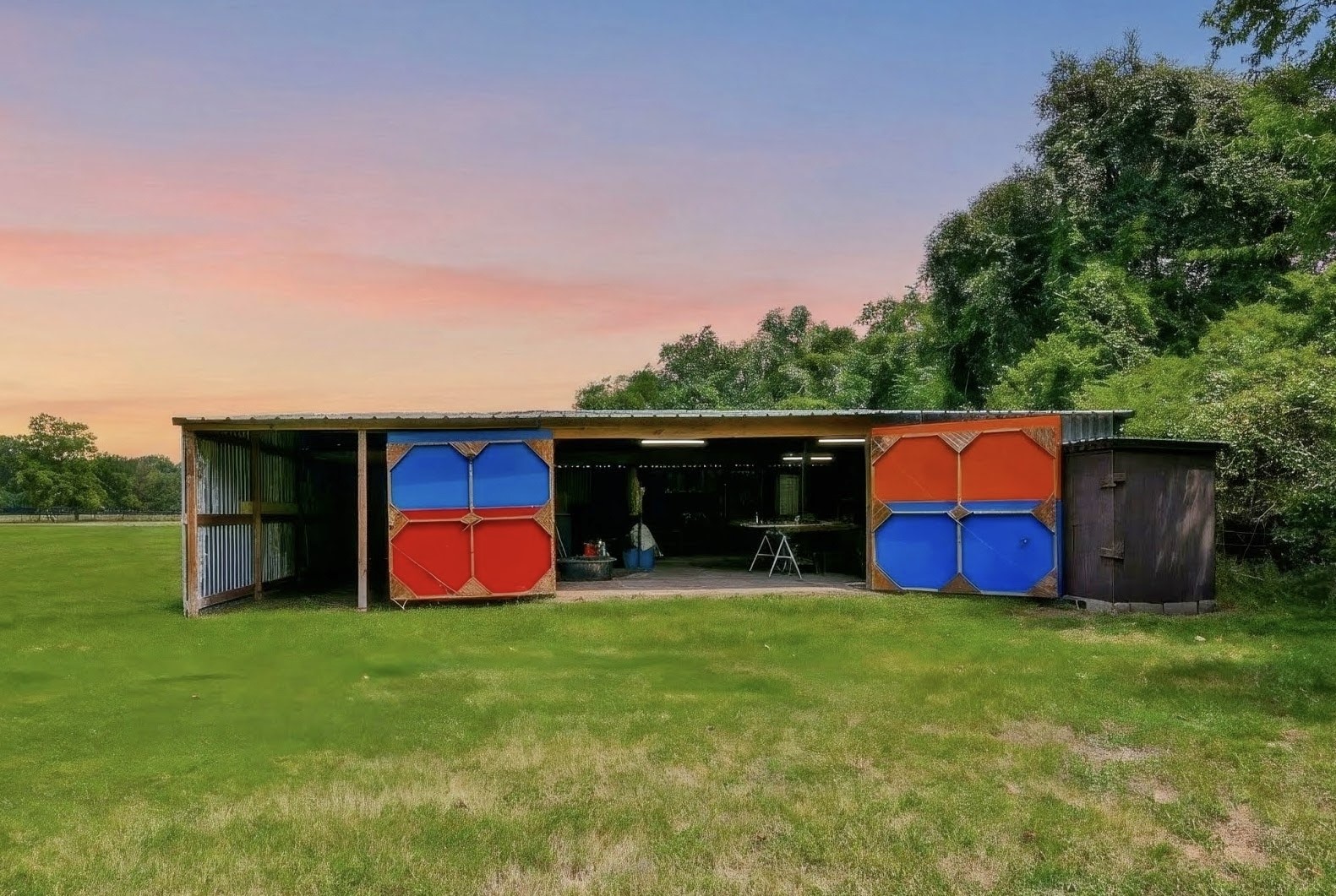 Large metal building on property