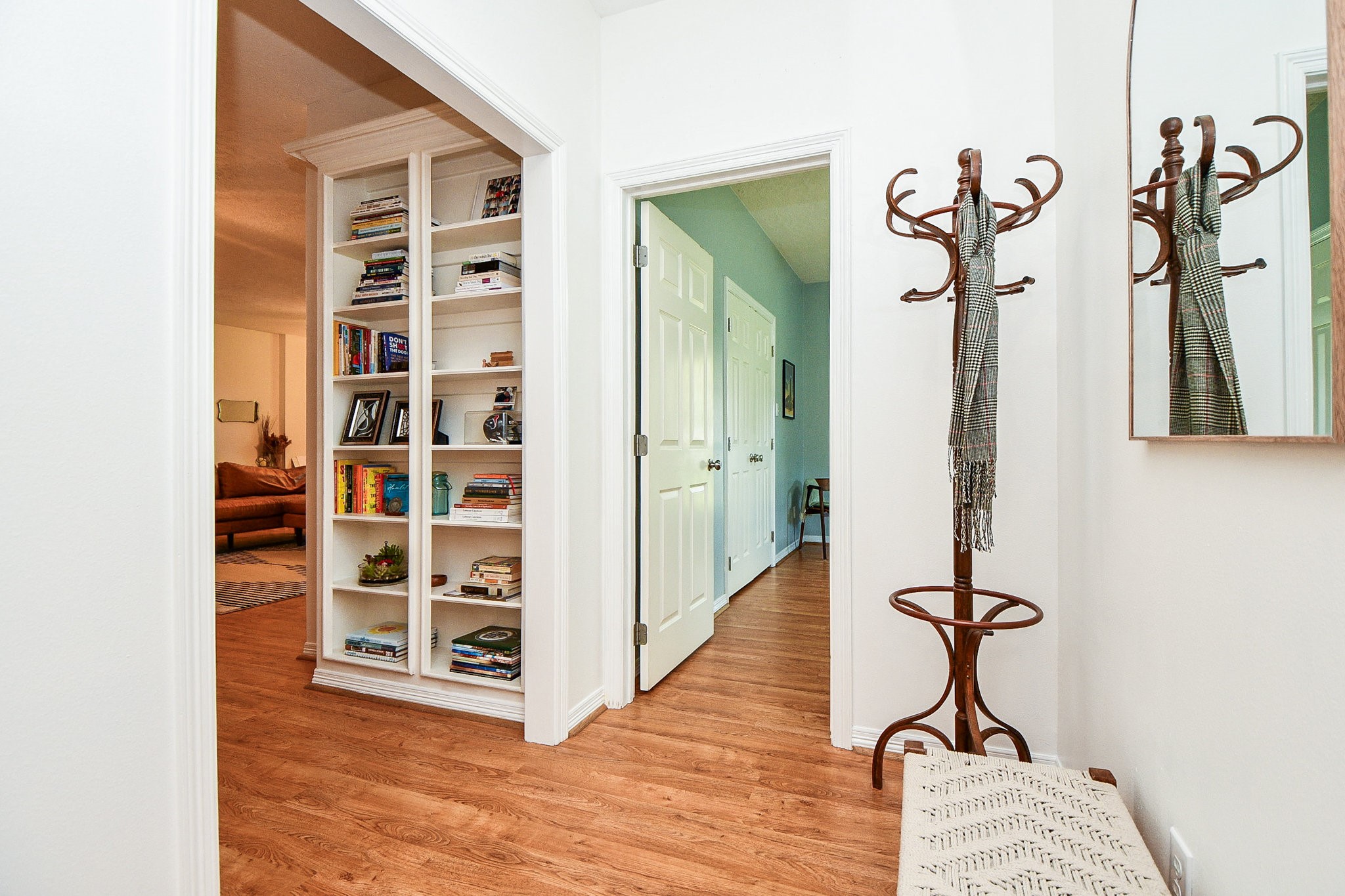 Gorgeous built in bookcase towards the hall of the 3 bedroom in the primary house