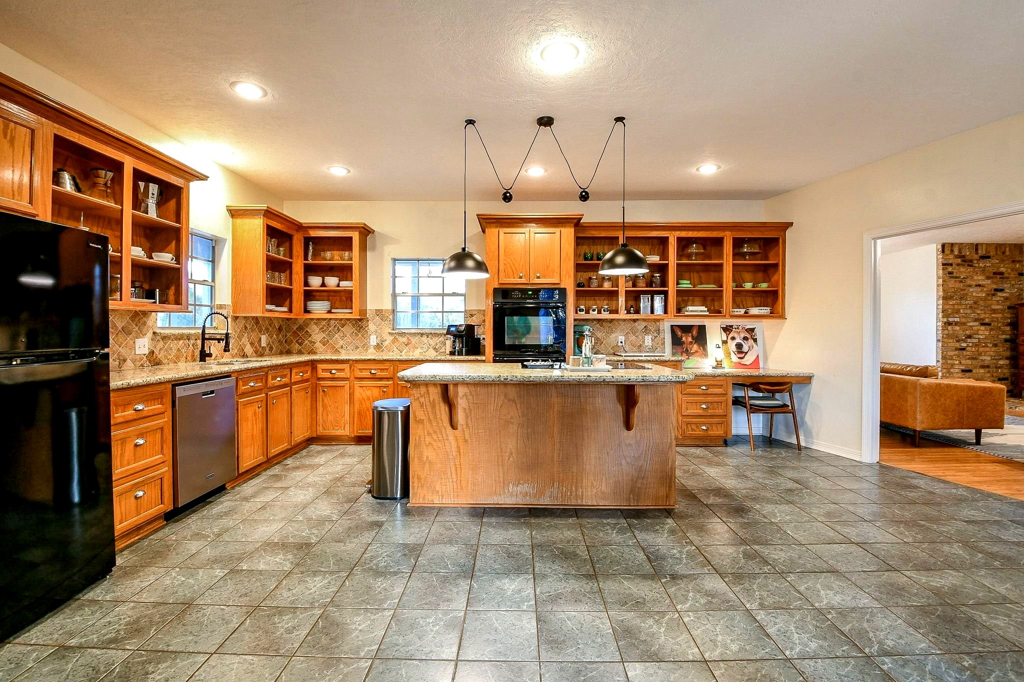 Very large kitchen with solid wood cabinets