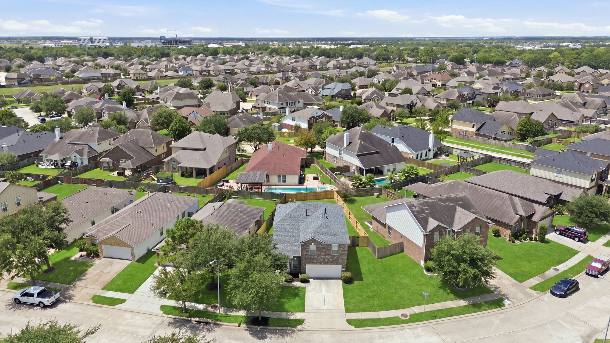 Aerial perspective highlights this two-story Cypress Landing residence on a spacious lot in a rapid growth area with quick access to 99.