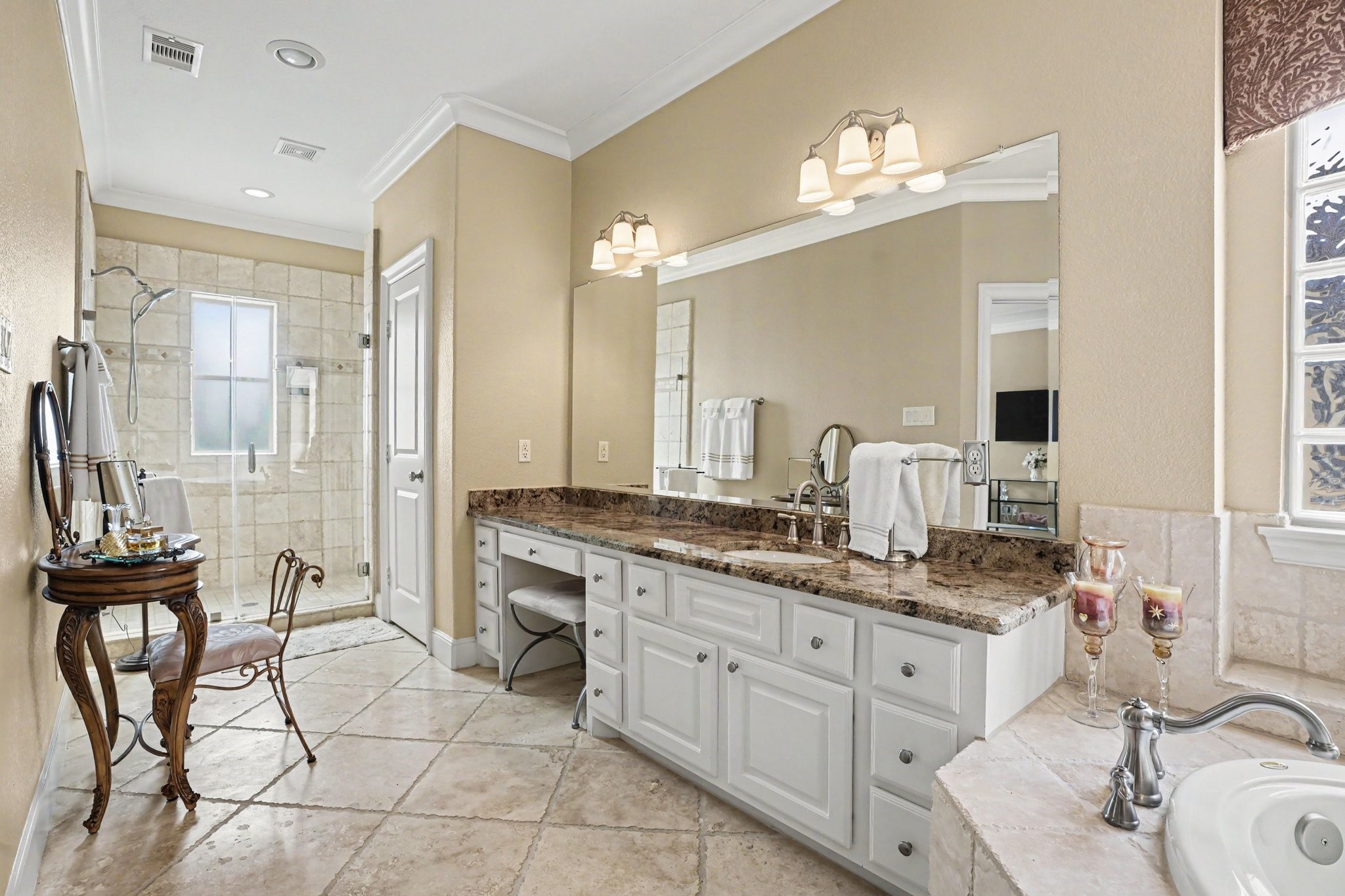 Vanity and large shower