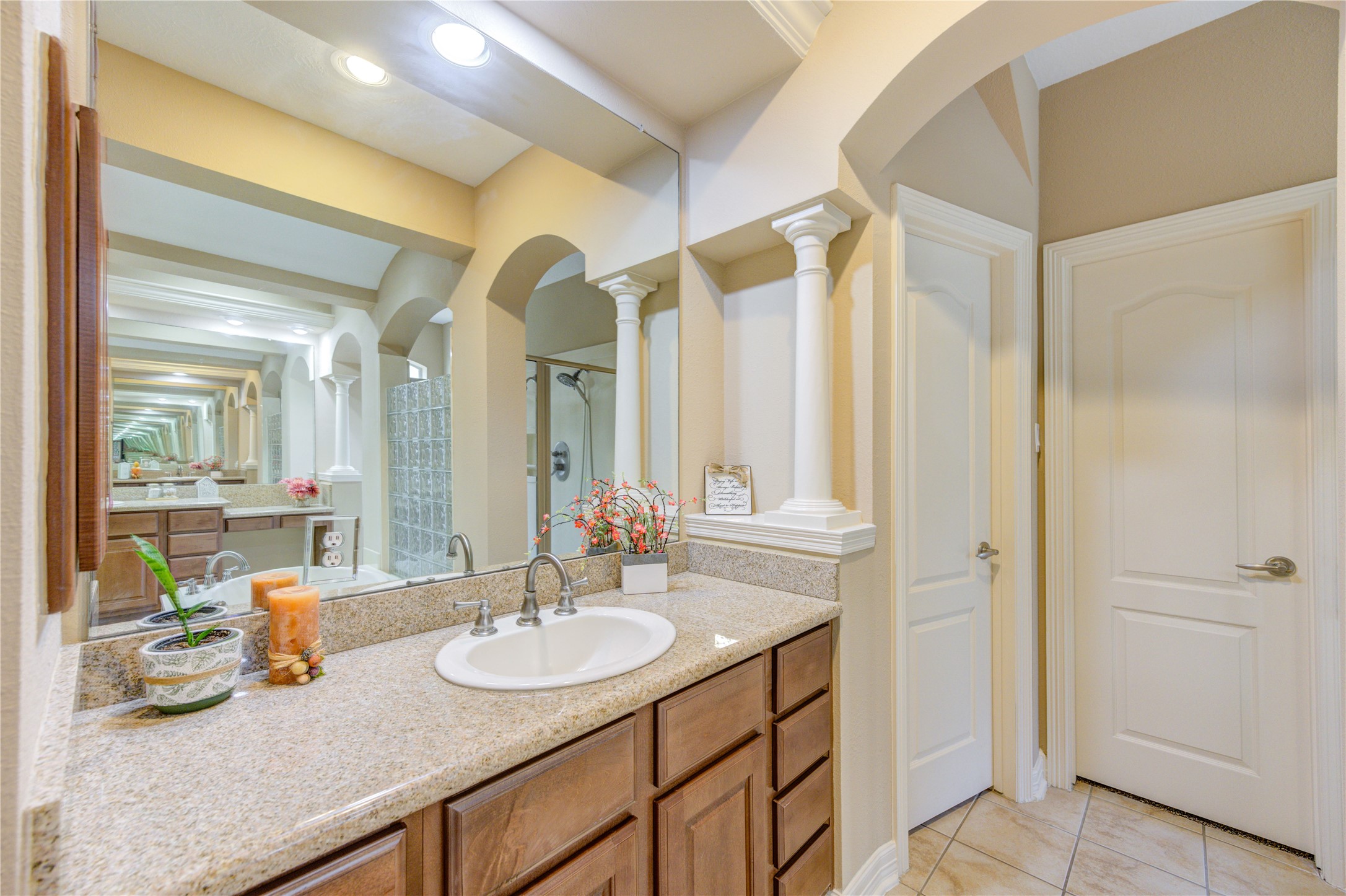 Well-designed primary bath offering dual vanity areas