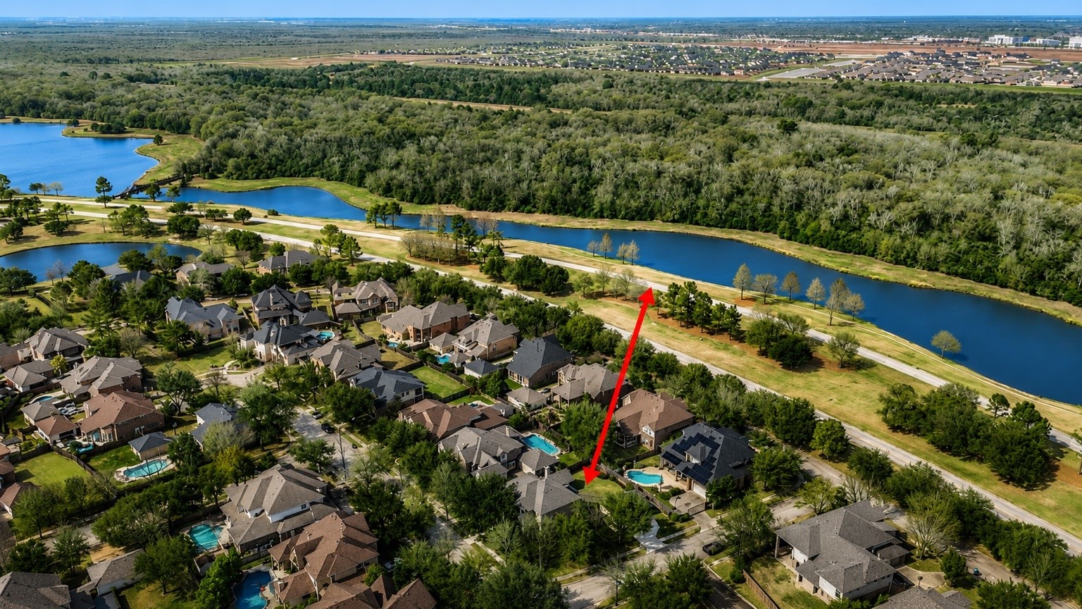 Aerial view. Very close to the lake