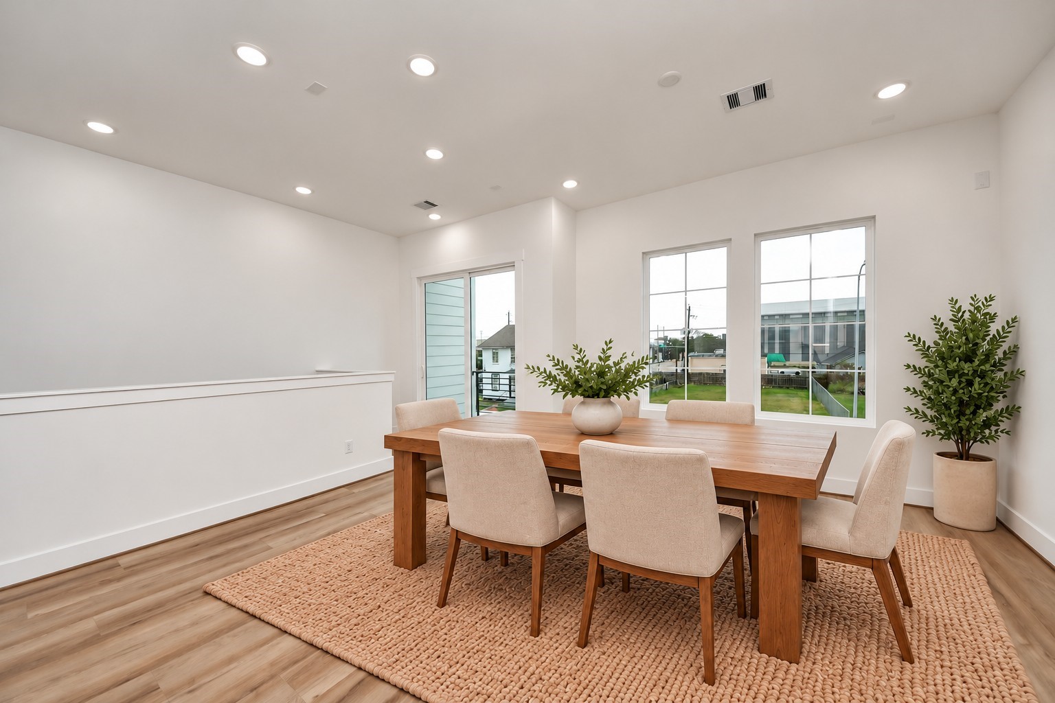 Virtually staged second-floor dining area