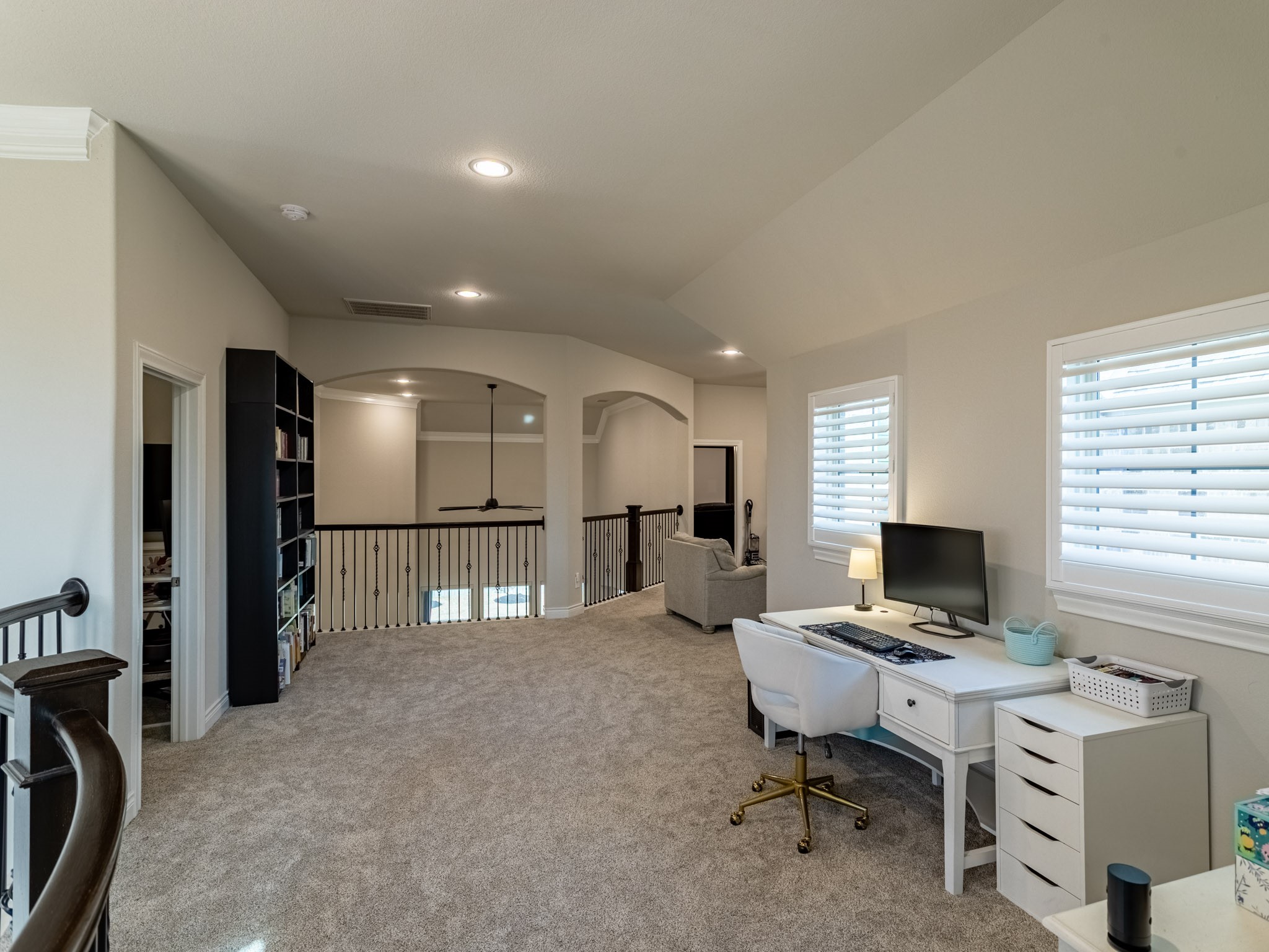 Extra room at the top of the stairs perfect for homework station or second office. Second guest suite to the left, game room, media and 2 more bedrooms to the right
