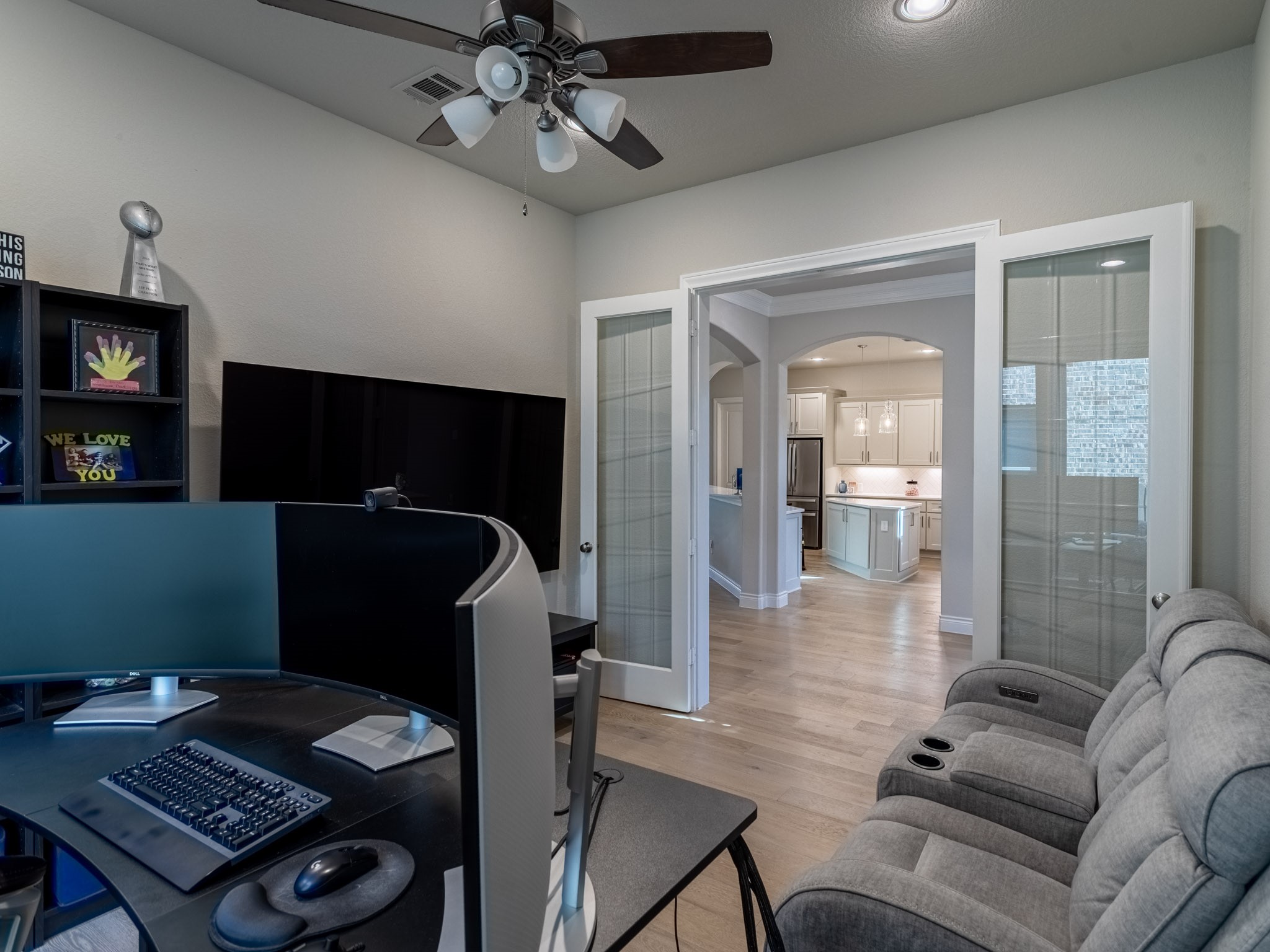 French doors and fan in study