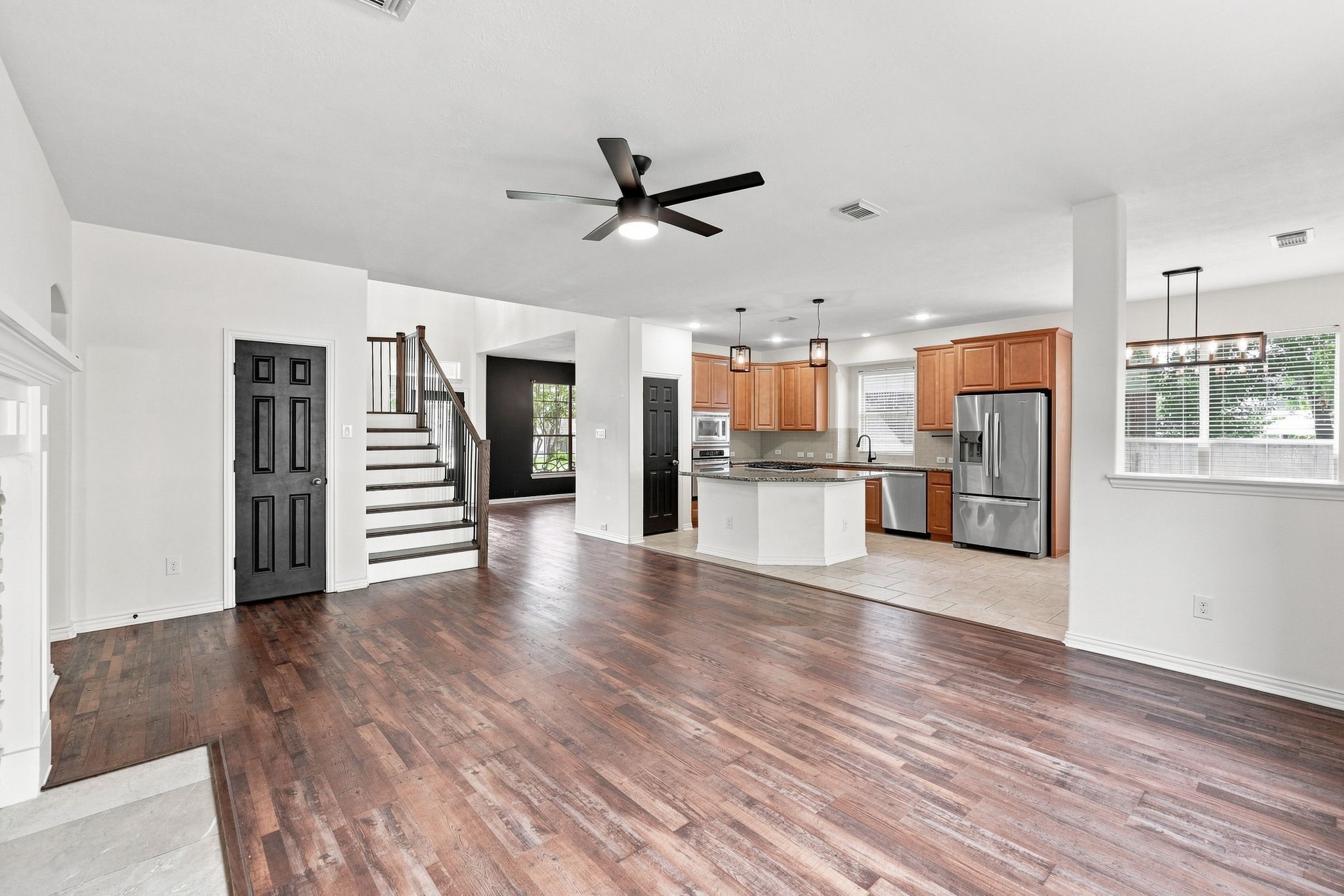 Opposite view of family room and kitchen