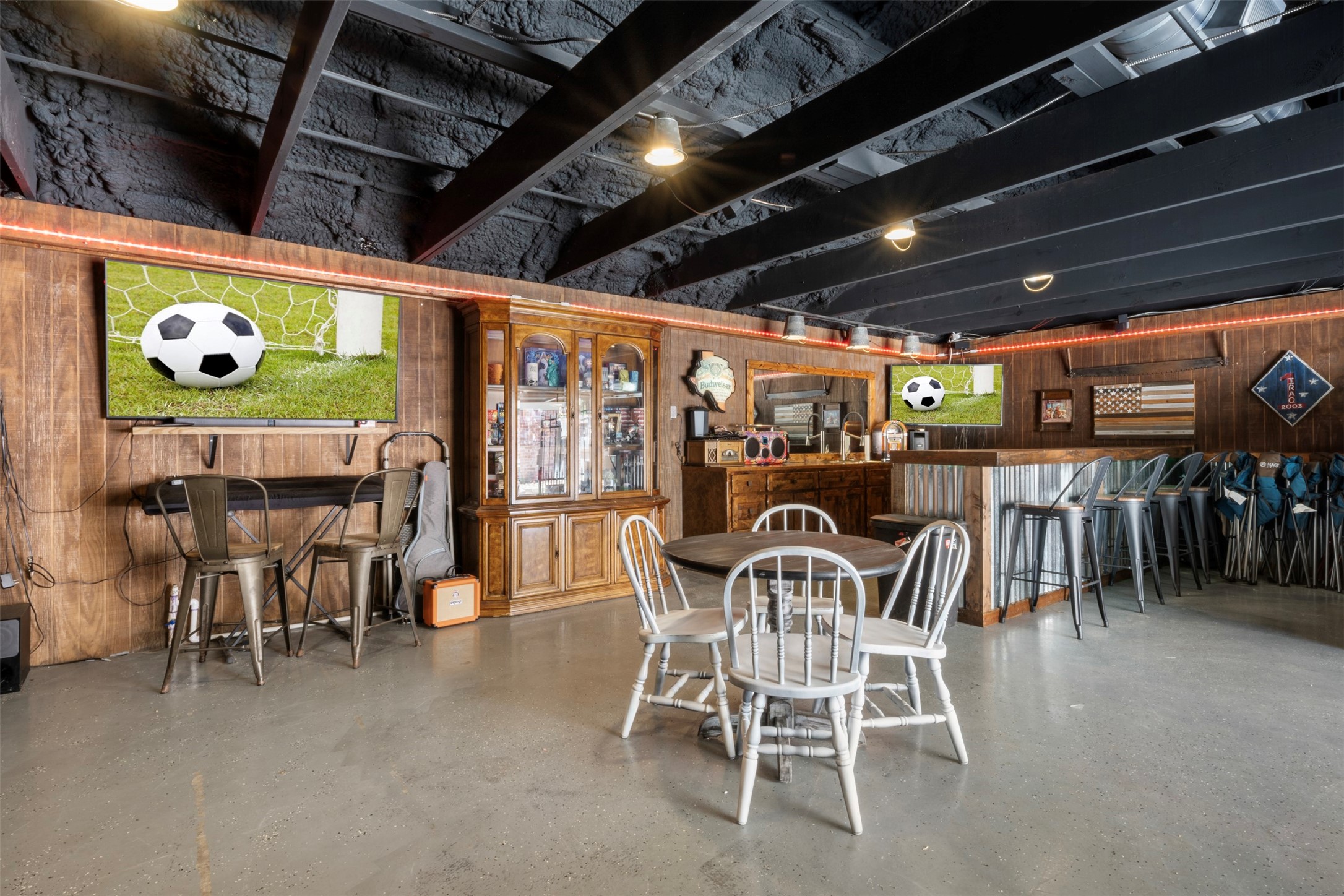 Interior of detached 4-car garage/man-cave
