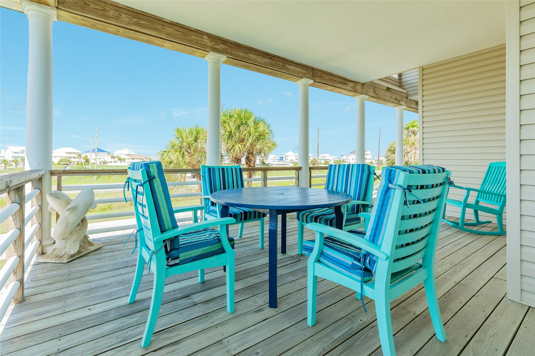 Large covered front porch with views of the Bay