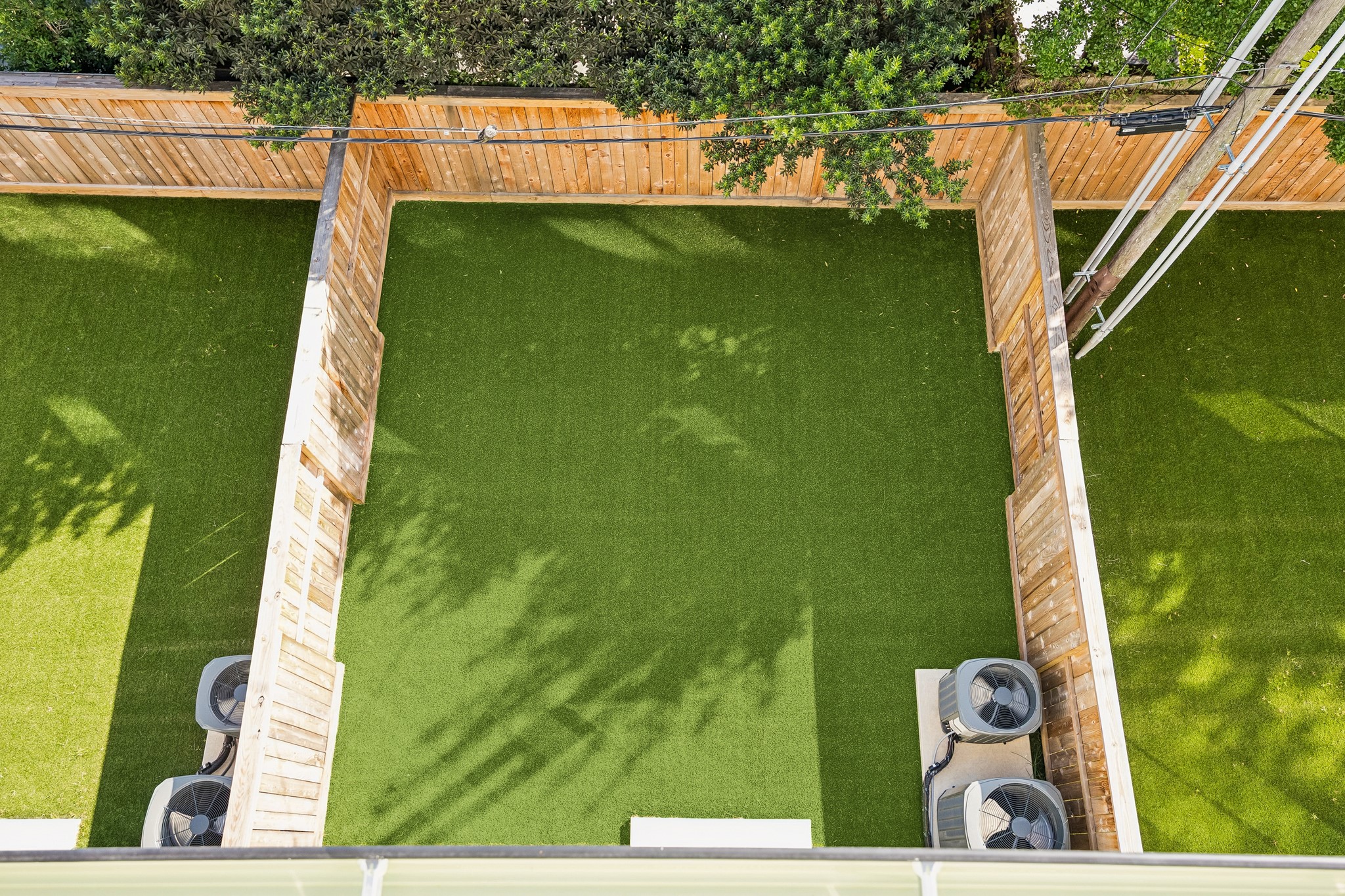 Aerial view of the spacious backyard.