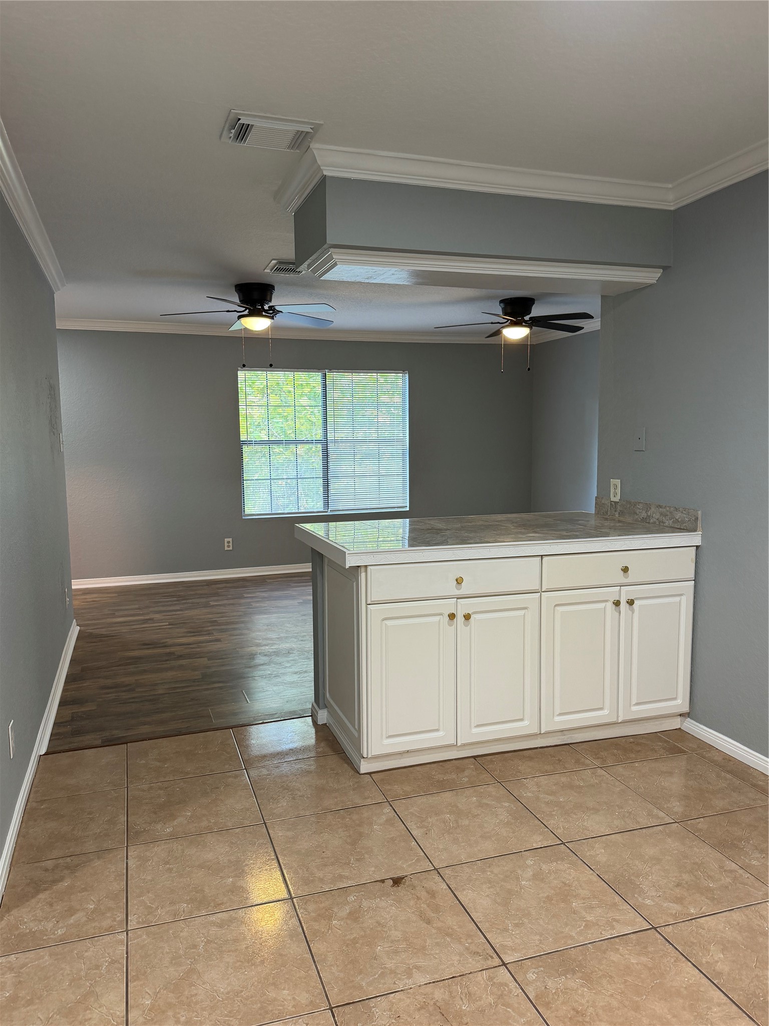 Kitchen open to living room.