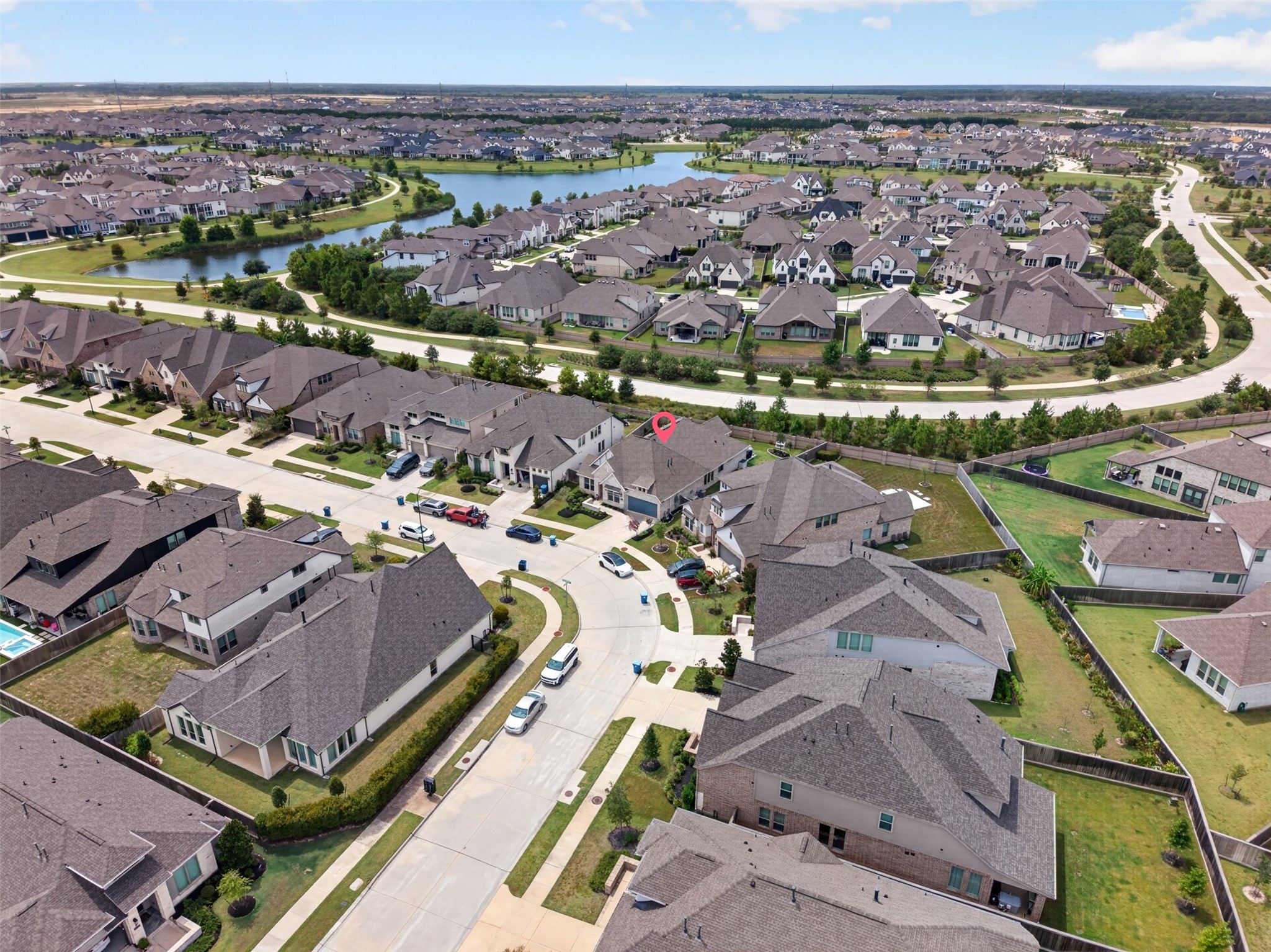 Aerial view highlights the home's desirable location, with convenient access to nearby schools and a christian school just minutes away.