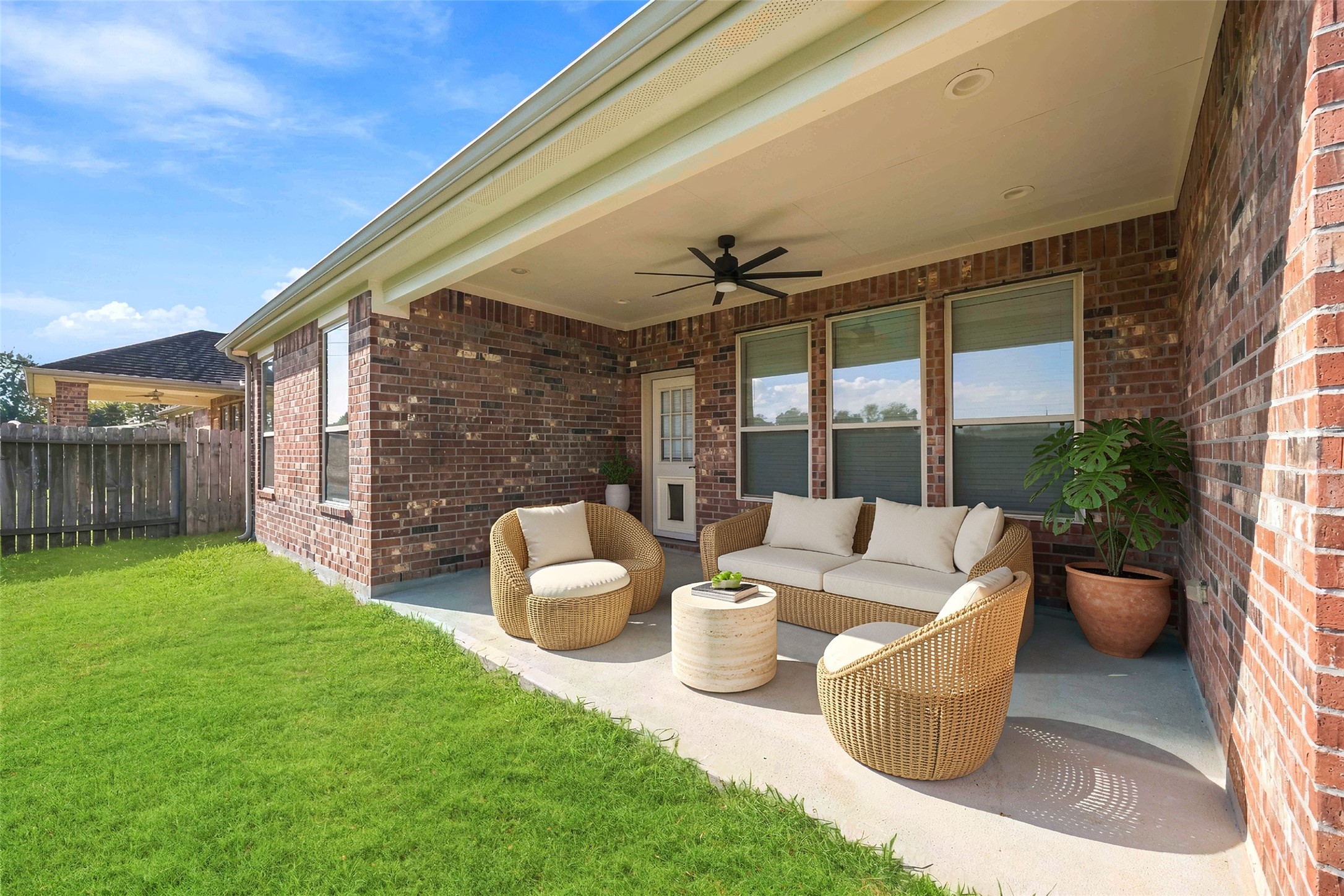 Covered back patio- virtually staged
