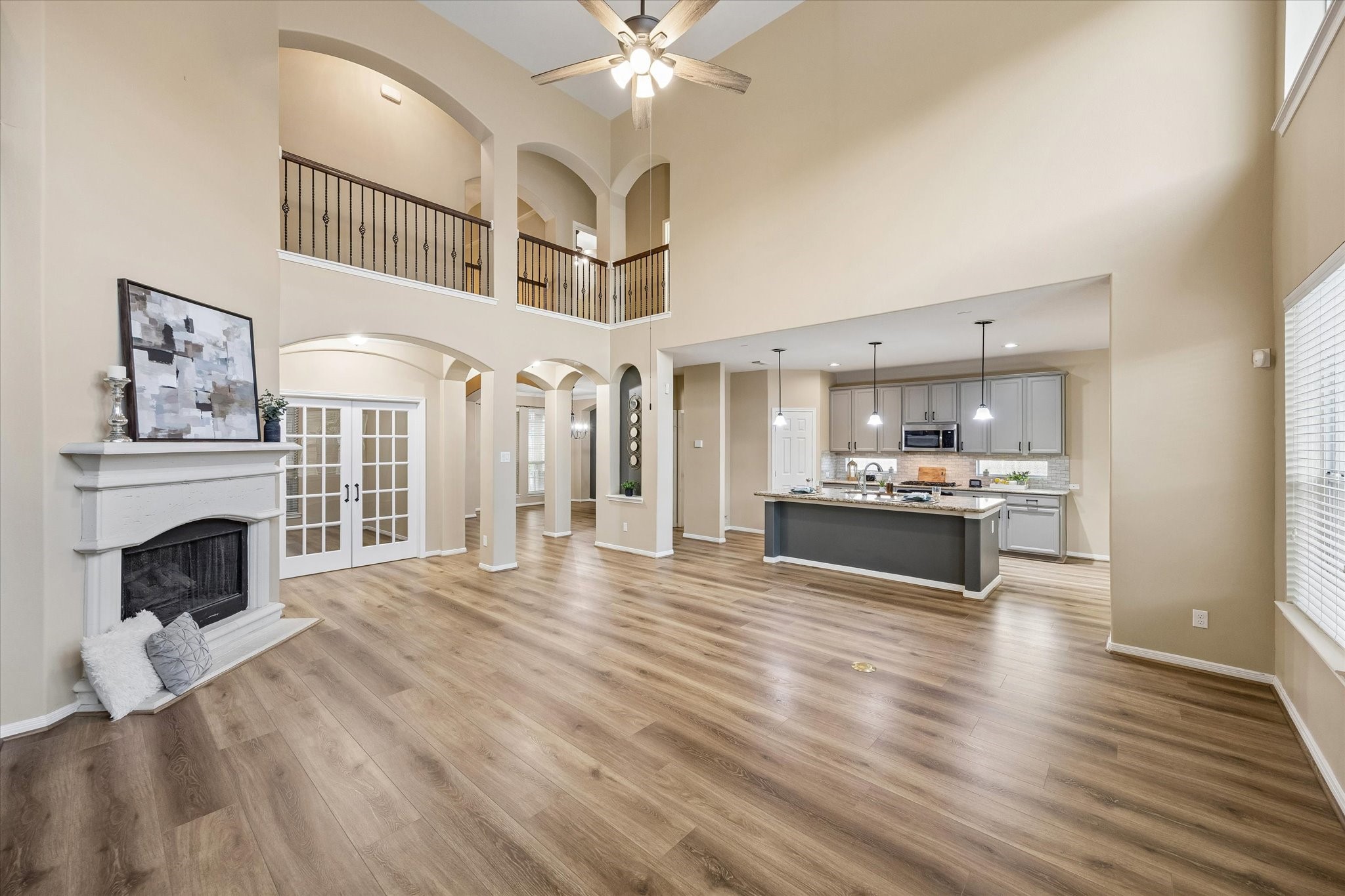 Family room, opening to kitchen, great for entertaining.
