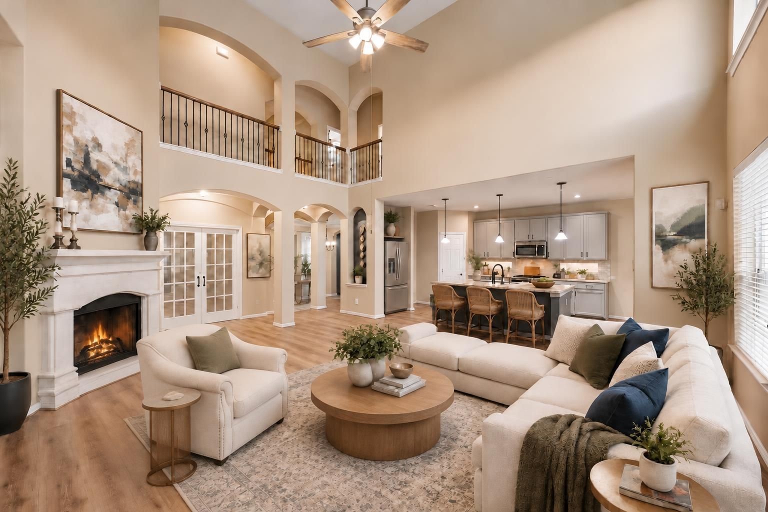 Family room opens up right to kitchen. Virtually staged.