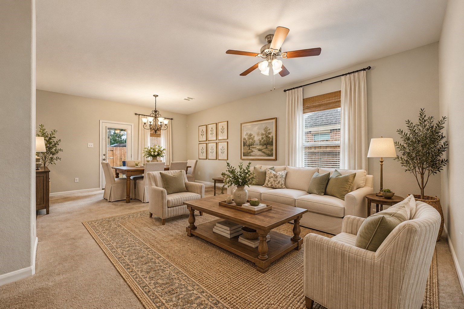 Virtually staged to showcase the living room's potential and furniture placement.