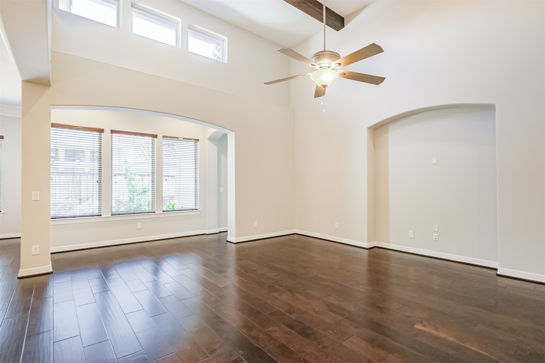 The upper windows allow natural light to flood into this space.