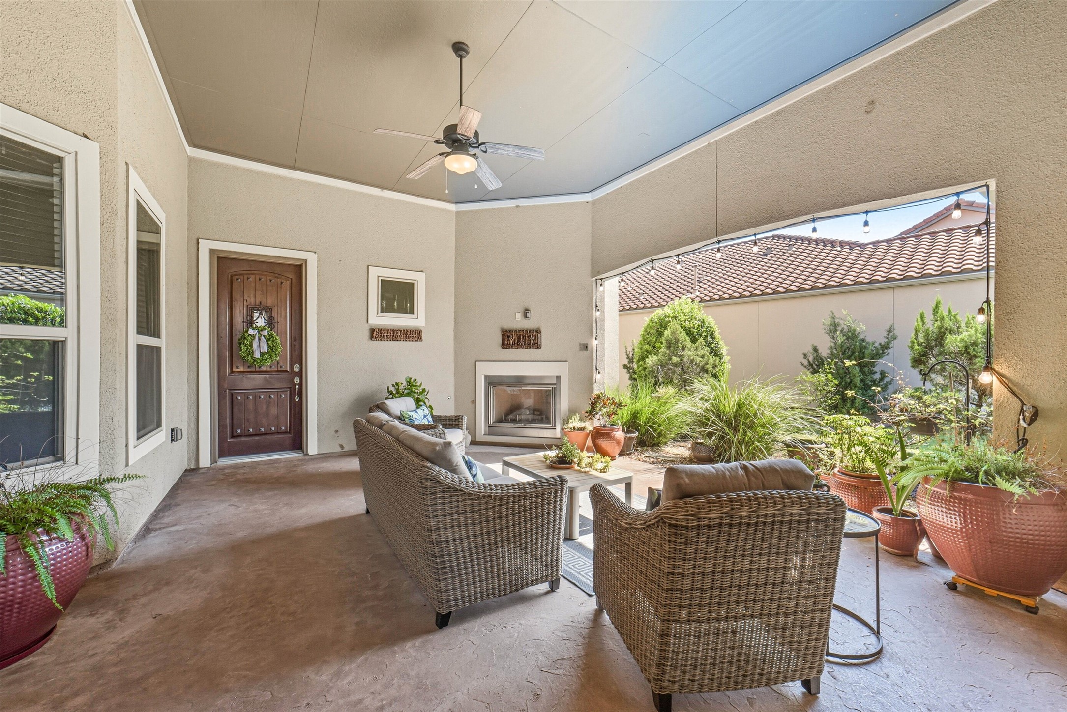 Fabulous secluded and covered patio area, with fireplace, located between the main house and the casita. Fabulous secluded and covered patio area, with fireplace, located between the main house and the casita.