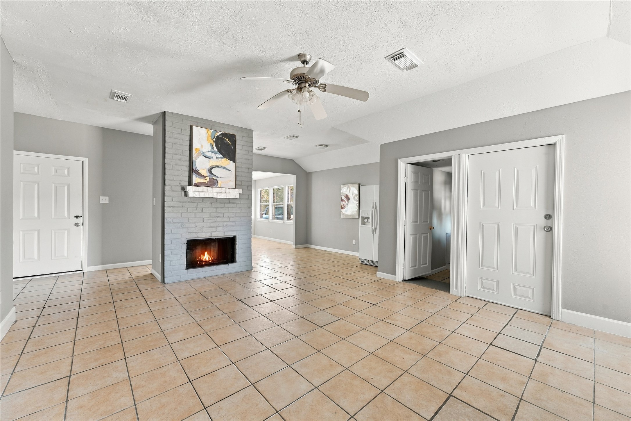 Living area centered around a cozy fireplace