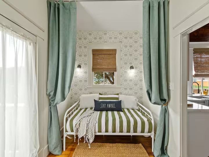 An additional twin sleeping area provides extra flexibility for guests.