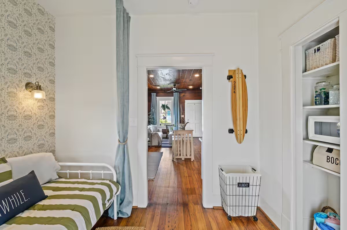An additional twin sleeping area provides extra flexibility for guests.