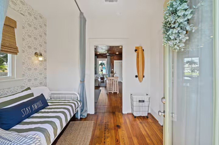 An additional twin sleeping area provides extra flexibility for guests.