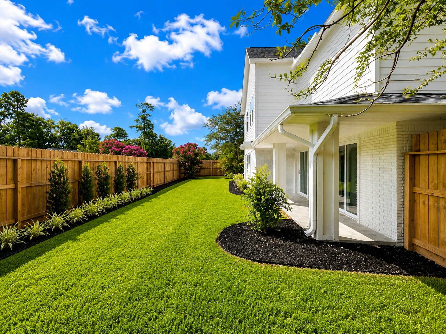 Expansive backyard with newly installed St Augustine grass, offering lush greenery and plenty space for outdoor enjoyment