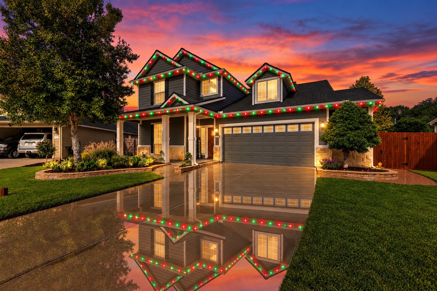 Home comes with Gemstone exterior LED lighting with customable patterns.