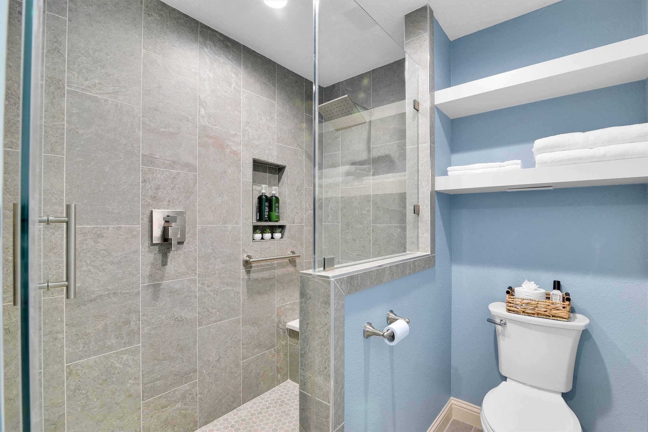 Large walk-in shower.