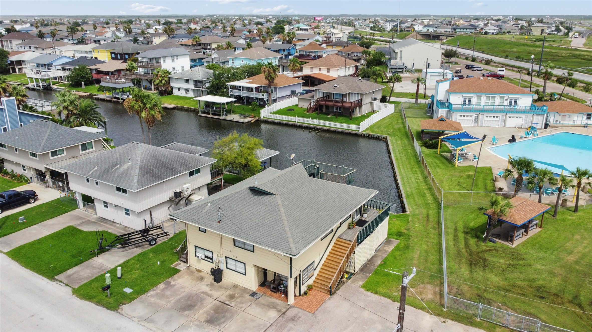 Ariel view.  The small, covered area is where you bring in your fish to measure and weigh on Memorial Day Weekend for the fishing tournament for adults and children.