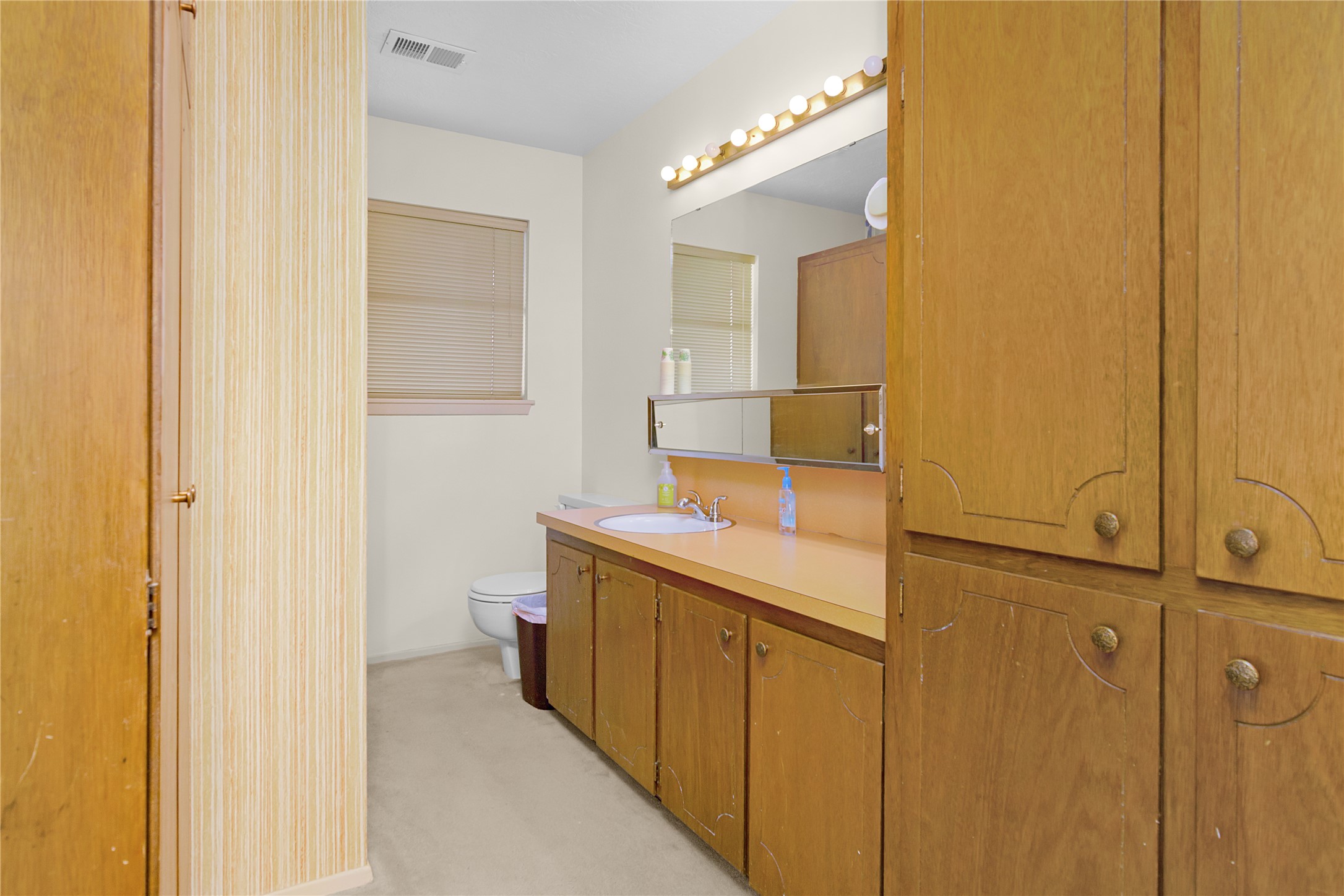 Half bathroom with linen closet.