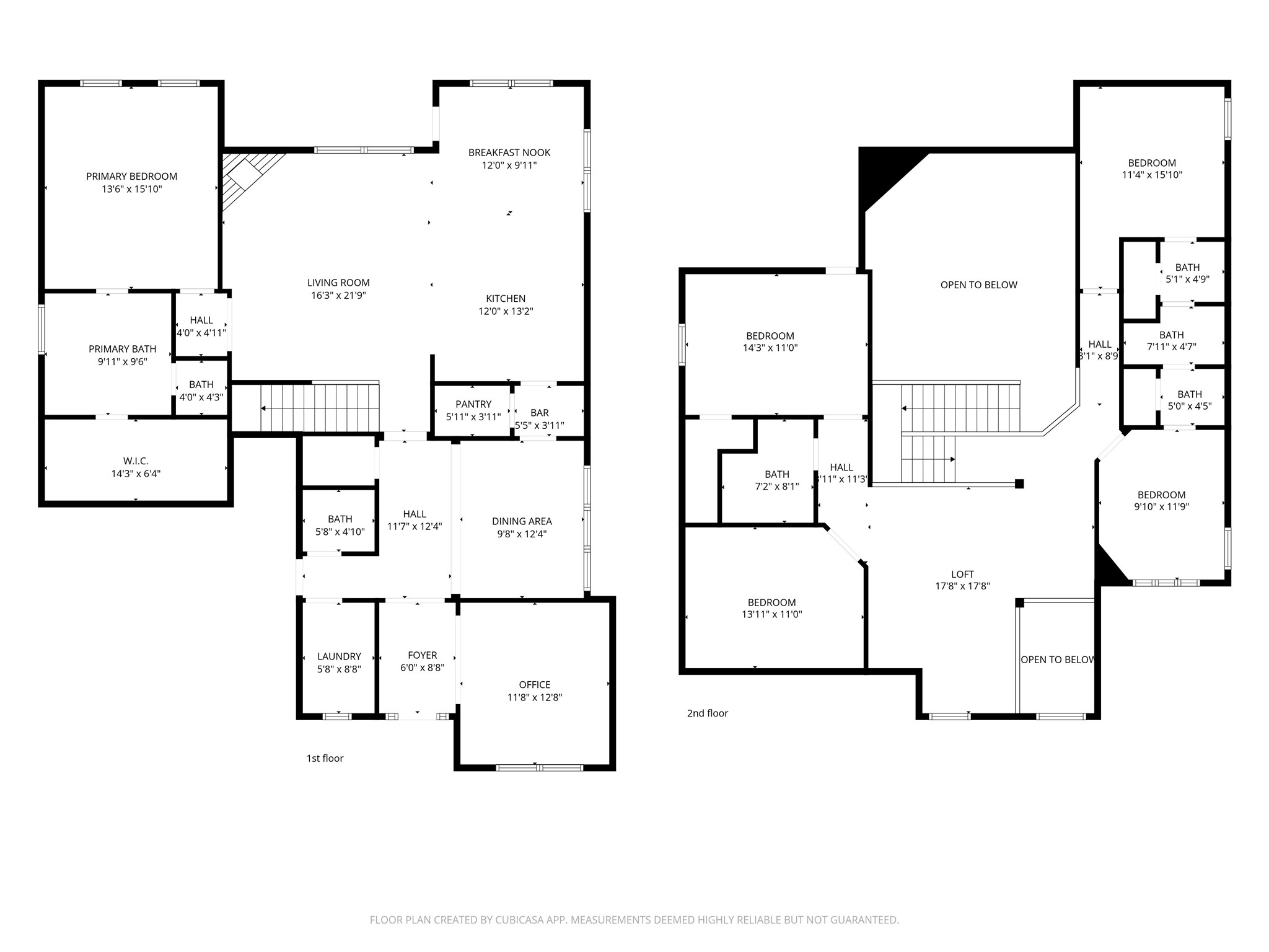 Two-story floor plan offering a well-designed layout with multiple living areas, private bedroom spaces, dedicated office, open living areas, and flexible upstairs loft space. Room dimensions and placement are approximate and should be independently verified.
