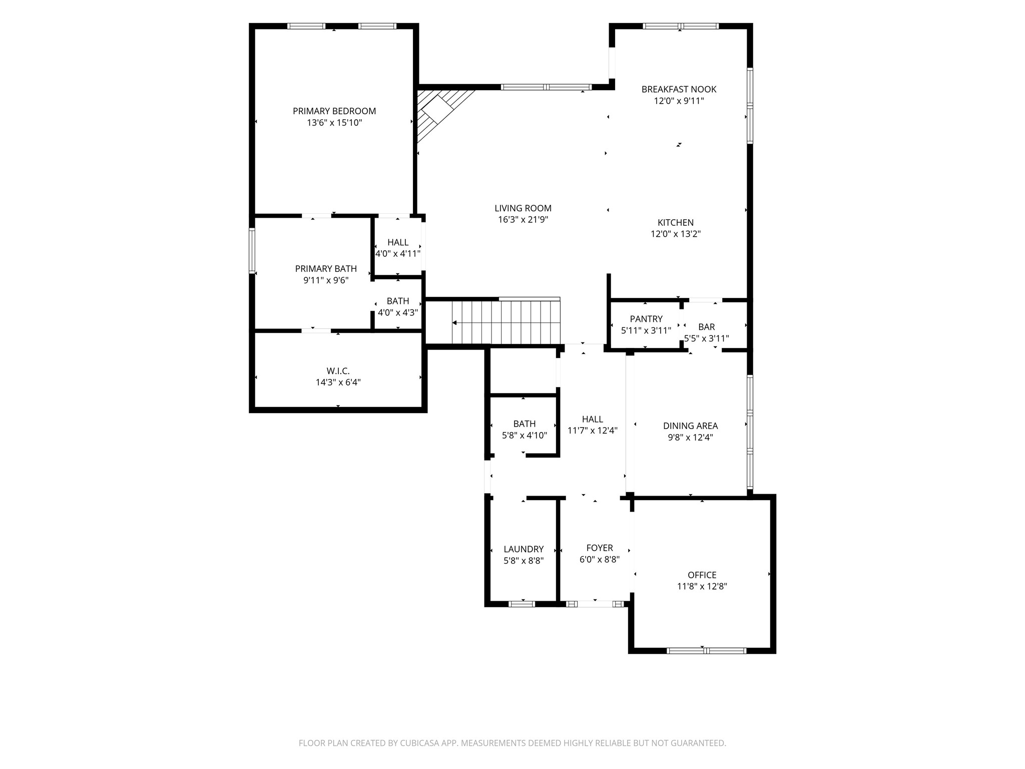 Entry foyer opens to a spacious living area featuring an open-concept layout connecting the living room, kitchen, and breakfast nook. The kitchen offers a functional design with pantry storage and adjacent dining area. The first floor includes a primary bedroom with private bath and walk-in closet, additional half bath, dedicated office, utility room, and access to the second floor.
