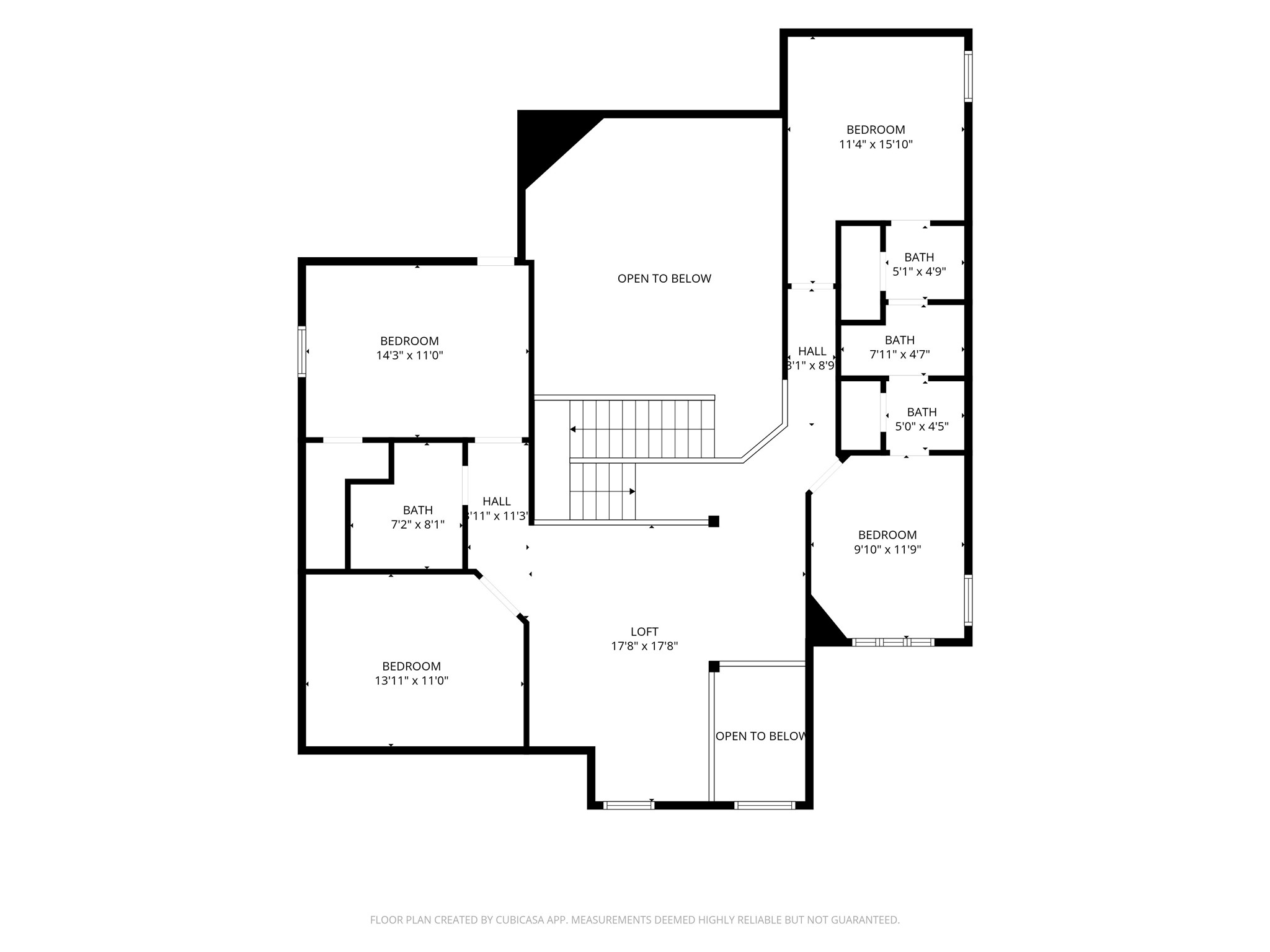 The second level features a large loft area overlooking the living space, providing flexible additional living space. Multiple secondary bedrooms are located upstairs with additional bathrooms and ample closet space. The open-to-below design creates a spacious feel while maintaining separation between living and sleeping areas.