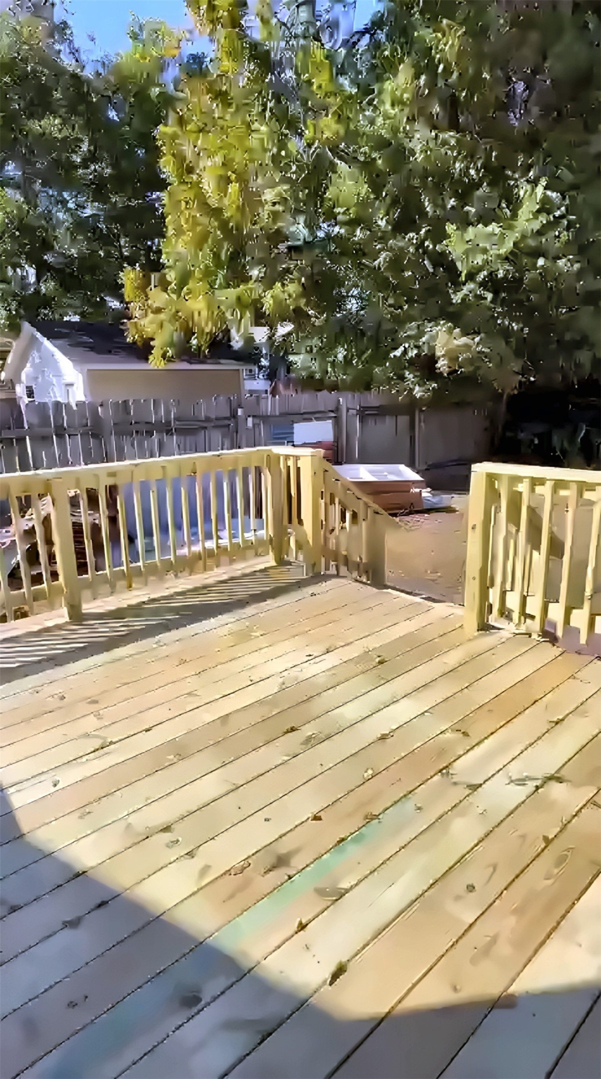 Back deck with railings