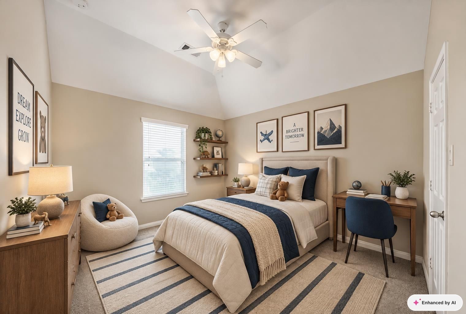 Virtually staged secondary bedroom.