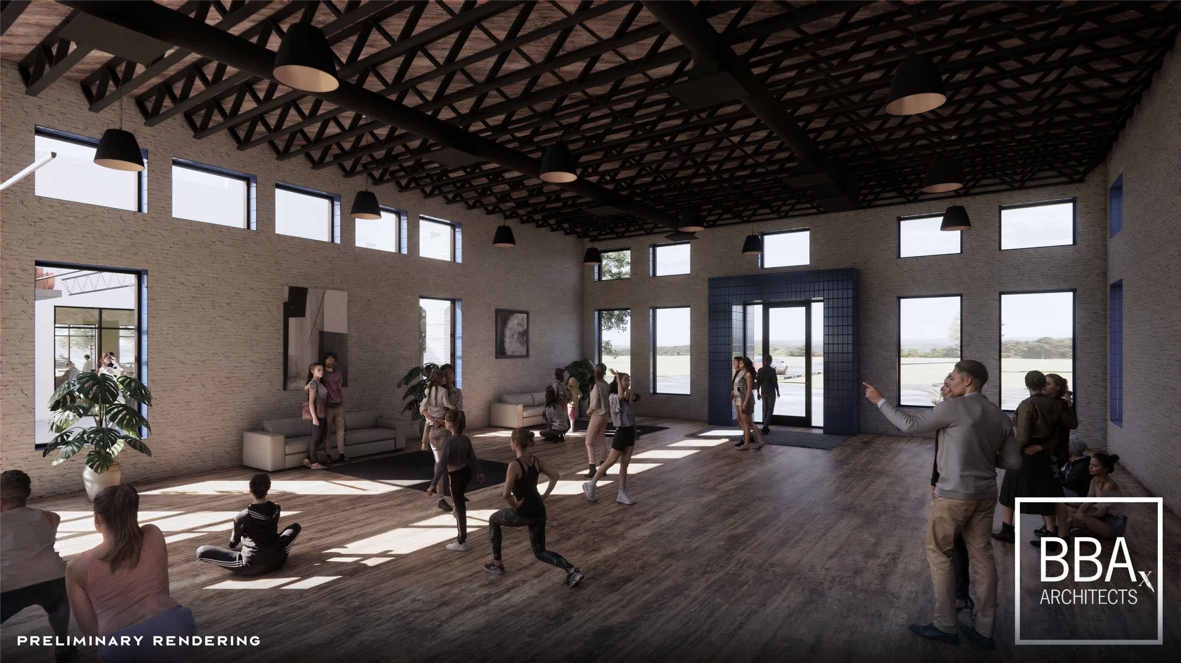 The Welcome Inn is a hospitality center housing the communitys on-site lifestyle team, inspired by the Texas Theatre in Bronte.