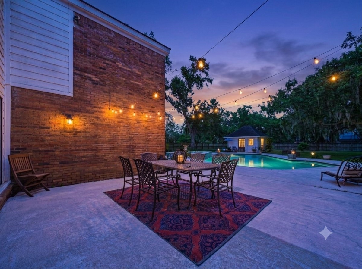 Twilight view of poool