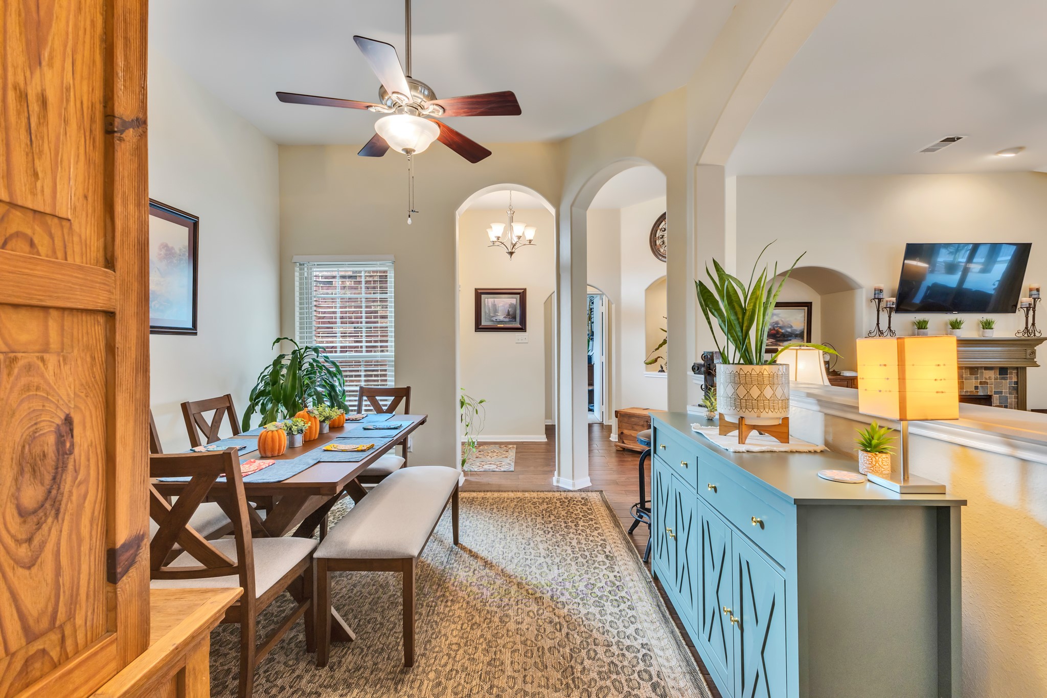 View of the dining room from the kitchen.
