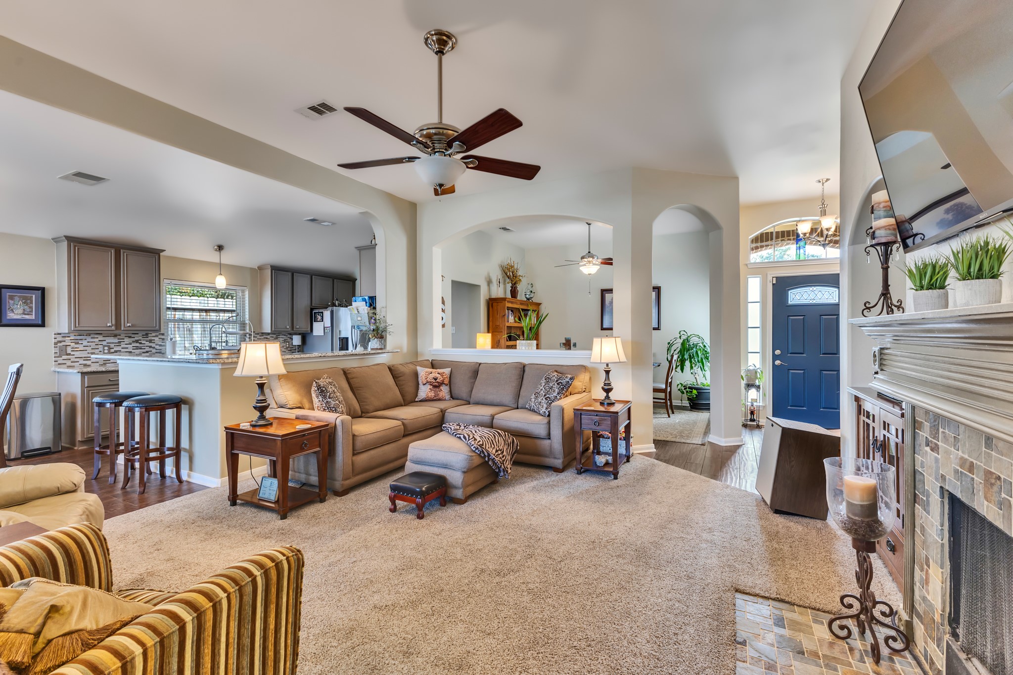 Open concept living, dining and kitchen.
