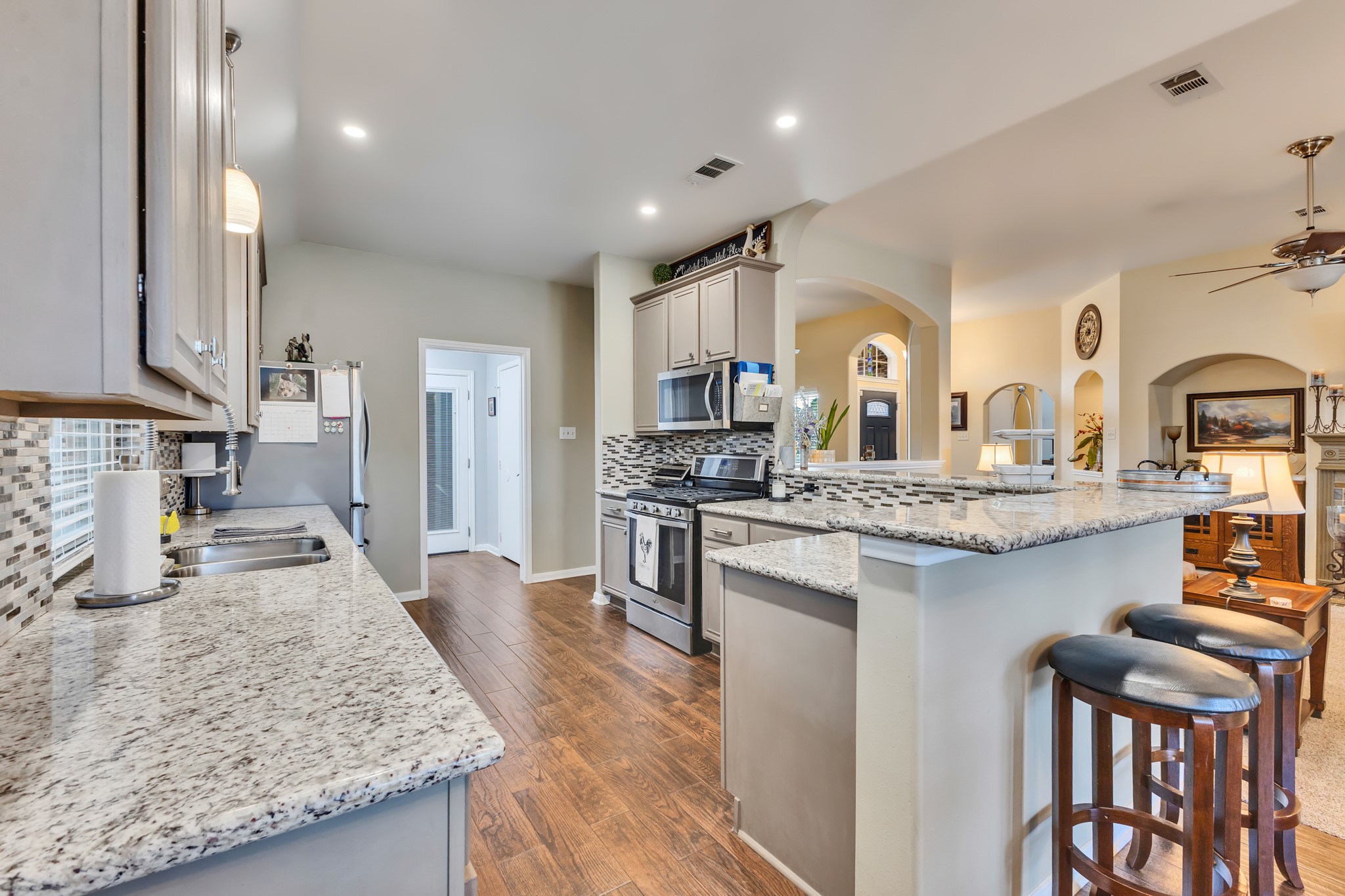Flooring is wood look tile.