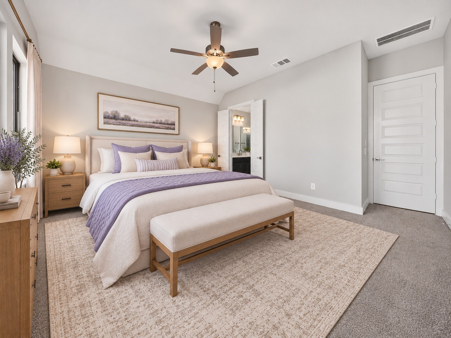 Primary Bedroom  Additional View: Another perspective highlights the generous ceiling height, natural light, and comfortable proportions of this secondary bedroom.
