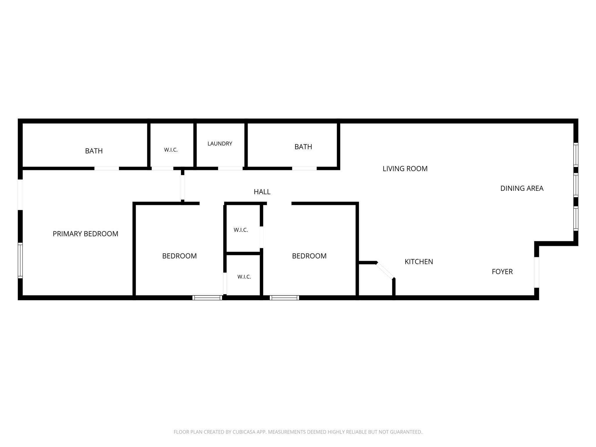 Spacious three-bedroom layout featuring a primary suite, two additional bedrooms, two baths, and ample living and dining areas. Includes a modern kitchen, convenient laundry, and multiple walk-in closets for abundant storage.