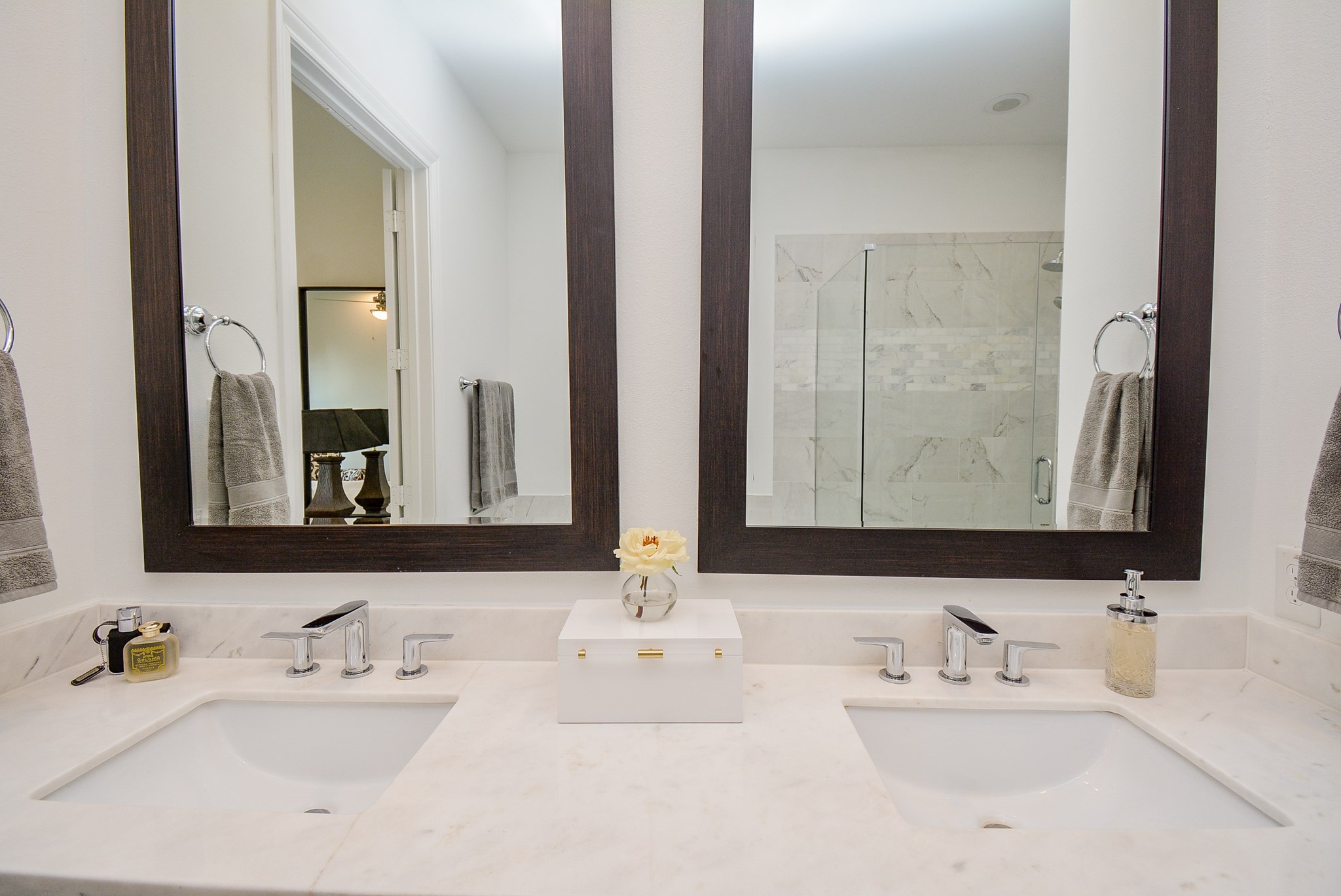 Primary bath comes with double sinks