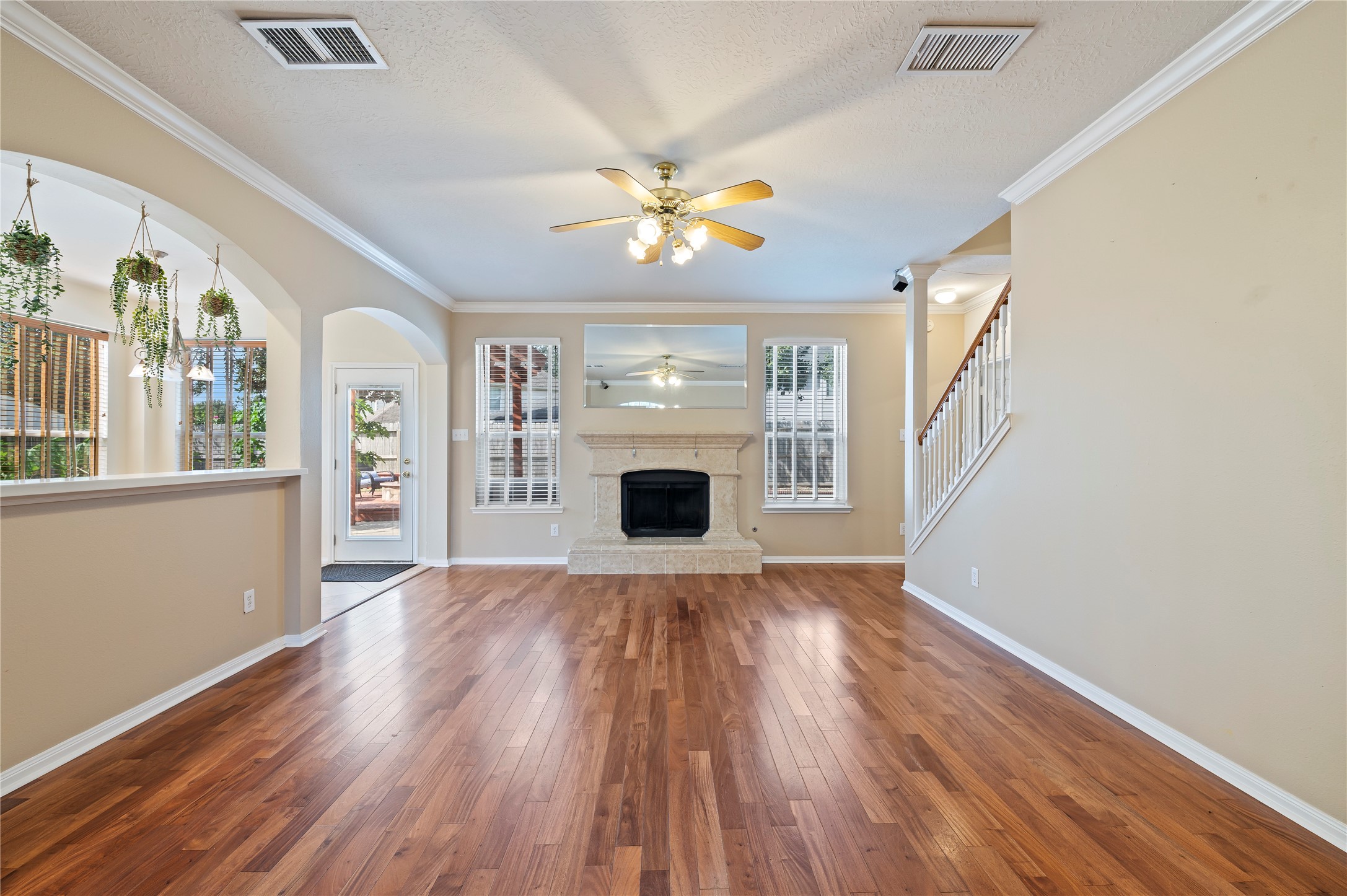 Living room with beautiful gas fireplace