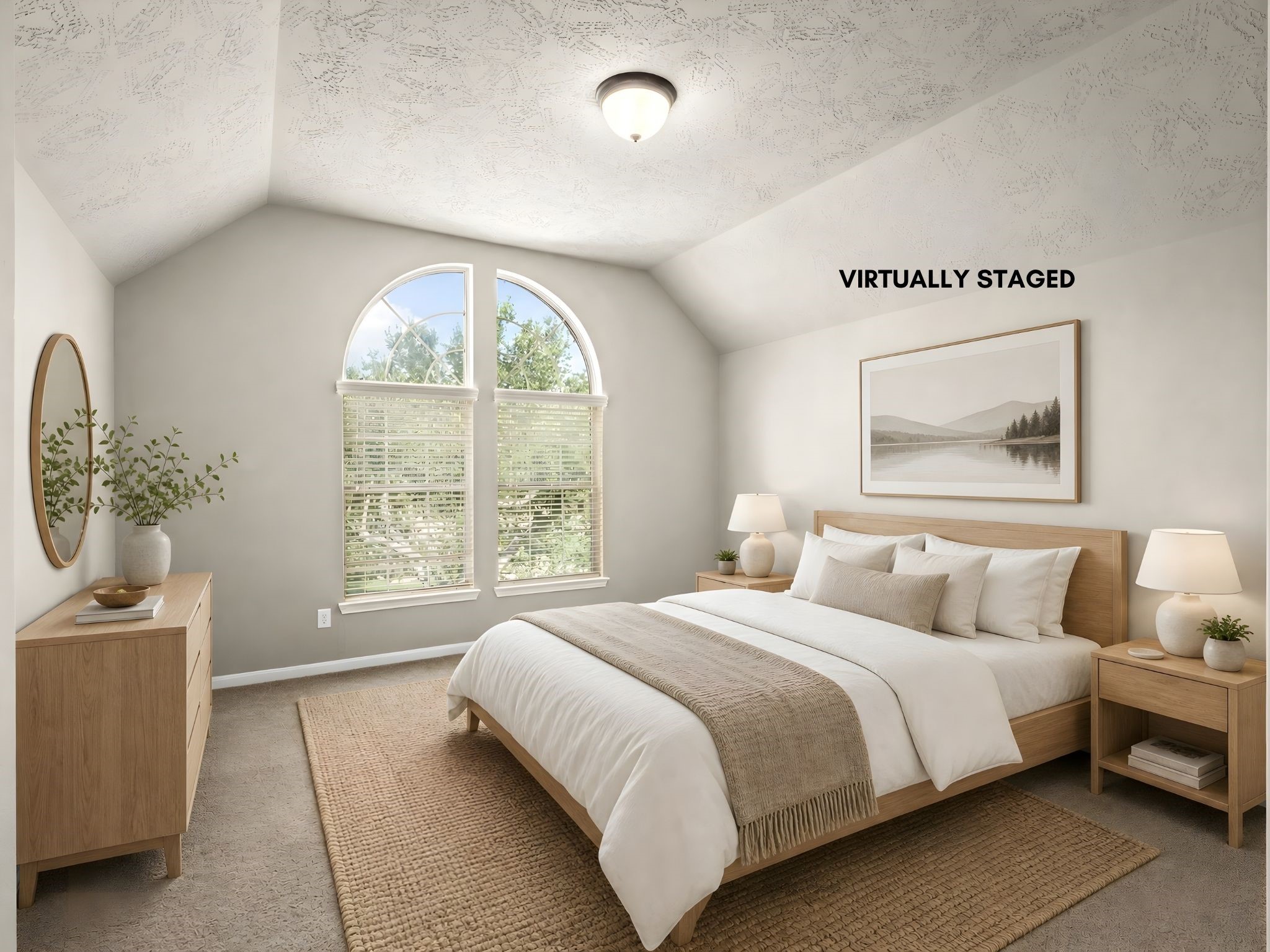 Comfortable and bright, this secondary bedroom is virtually staged to highlight its generous proportions and inviting atmosphere.